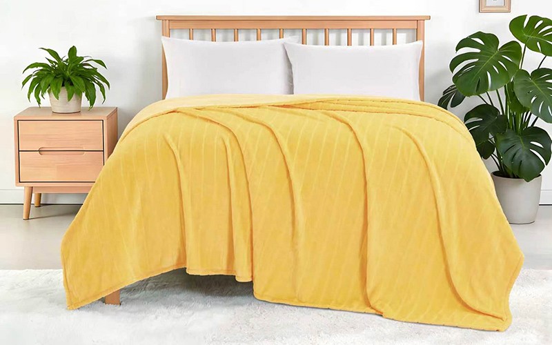 Al Saad Home Stripe Flannel Blanket - King  Yellow