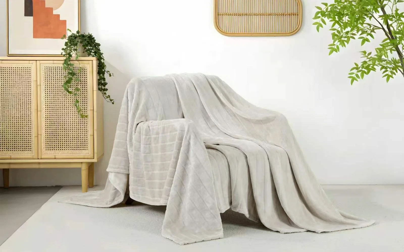 Al Saad Home Stripe Flannel Blanket - Single L.Beige