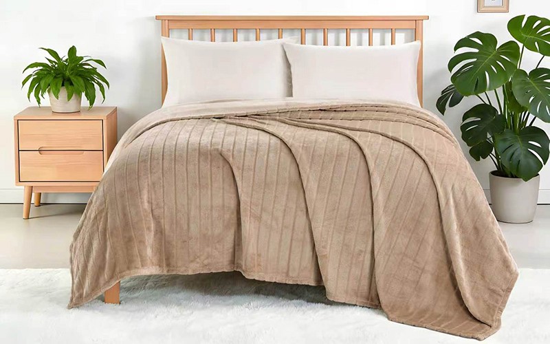 Al Saad Home Stripe Flannel Blanket - Single D.Beige
