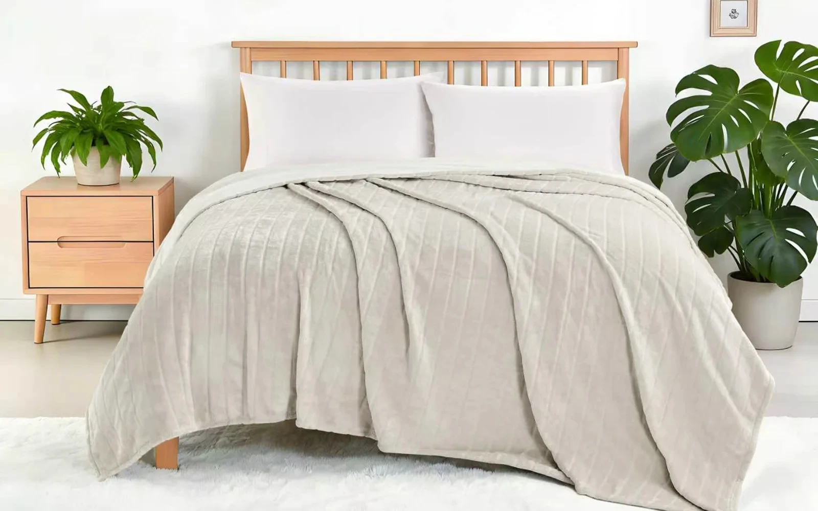 Al Saad Home Stripe Flannel Blanket - Single L.Beige