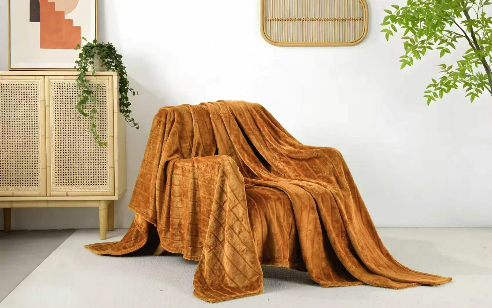 Al Saad Home Stripe Flannel Blanket - Single Mustard
