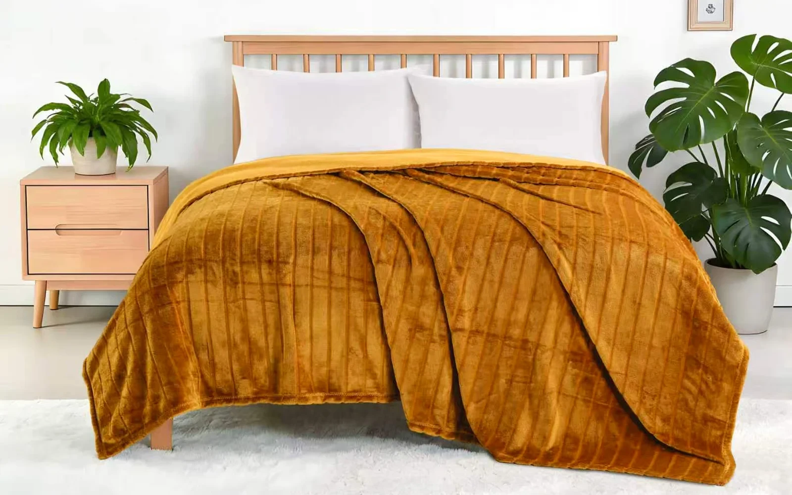 Al Saad Home Stripe Flannel Blanket - Single Mustard
