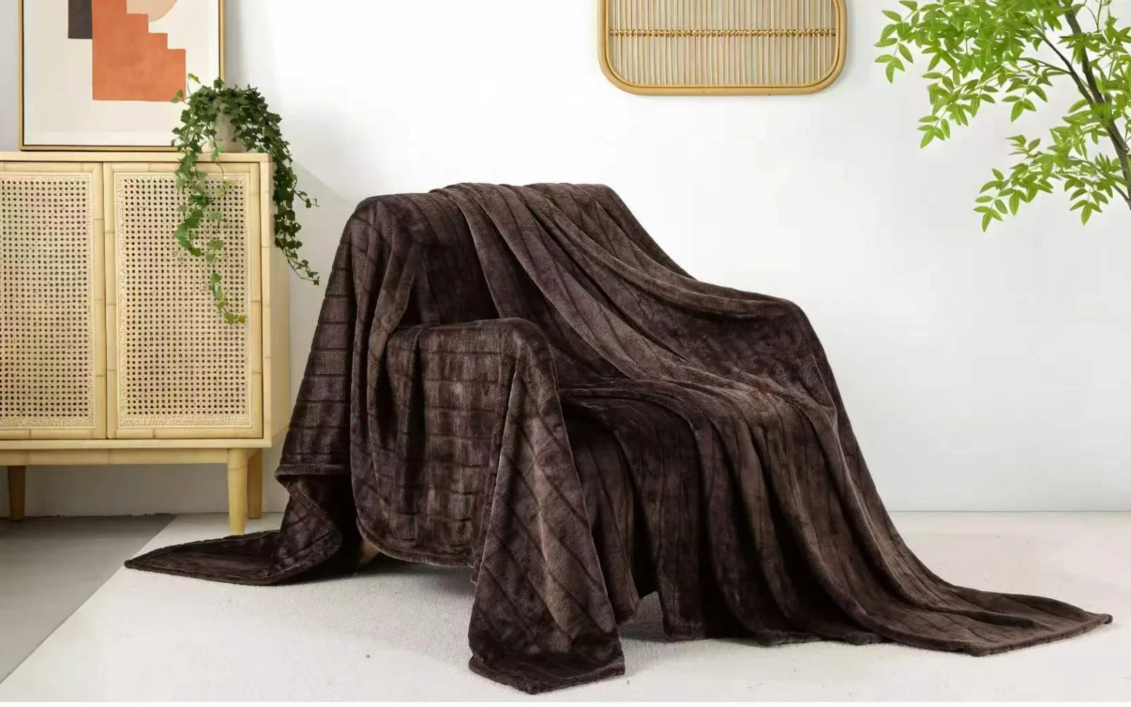 Al Saad Home Stripe Flannel Blanket - Single Choco