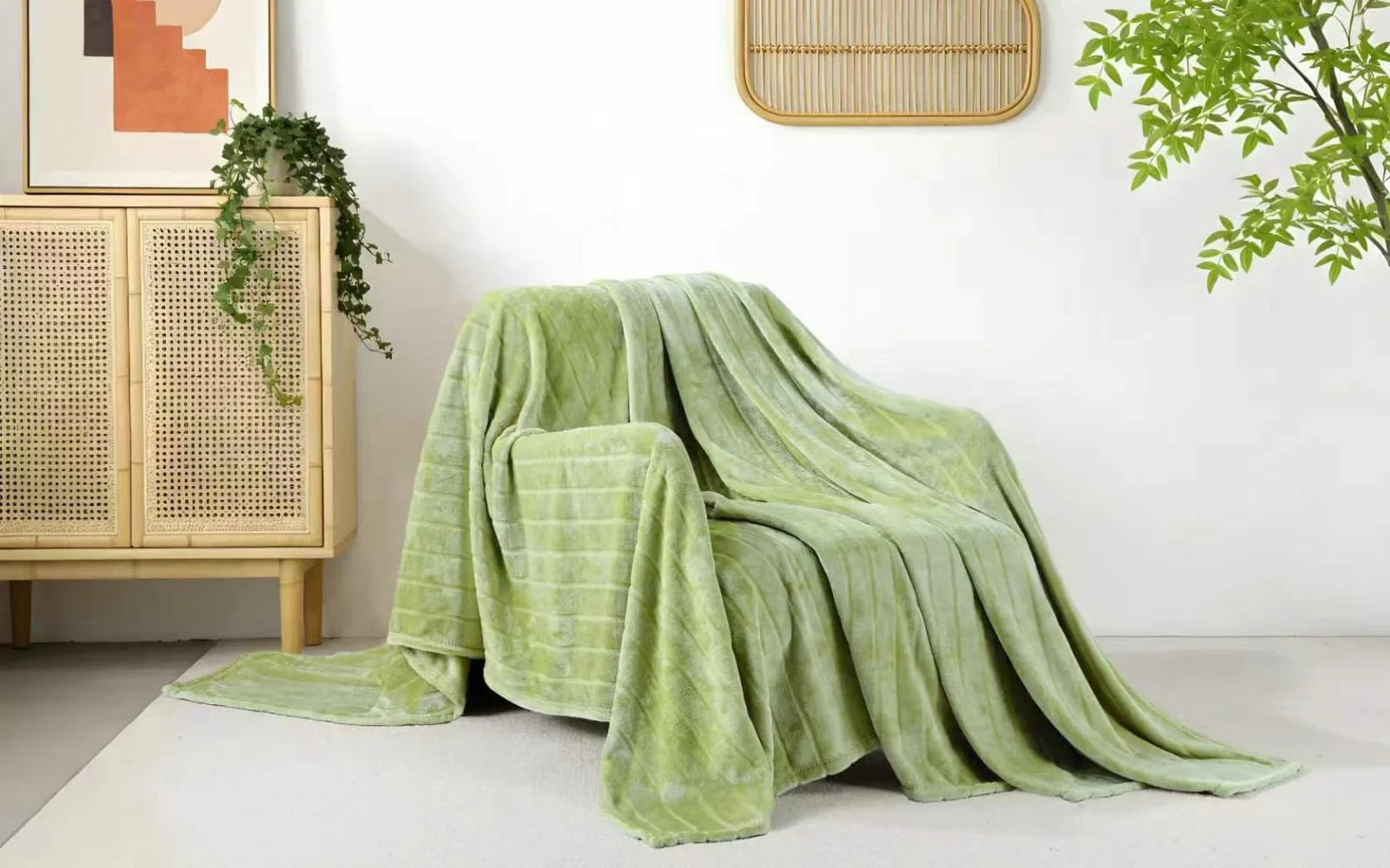 Al Saad Home Stripe Flannel Blanket - Single L.Green
