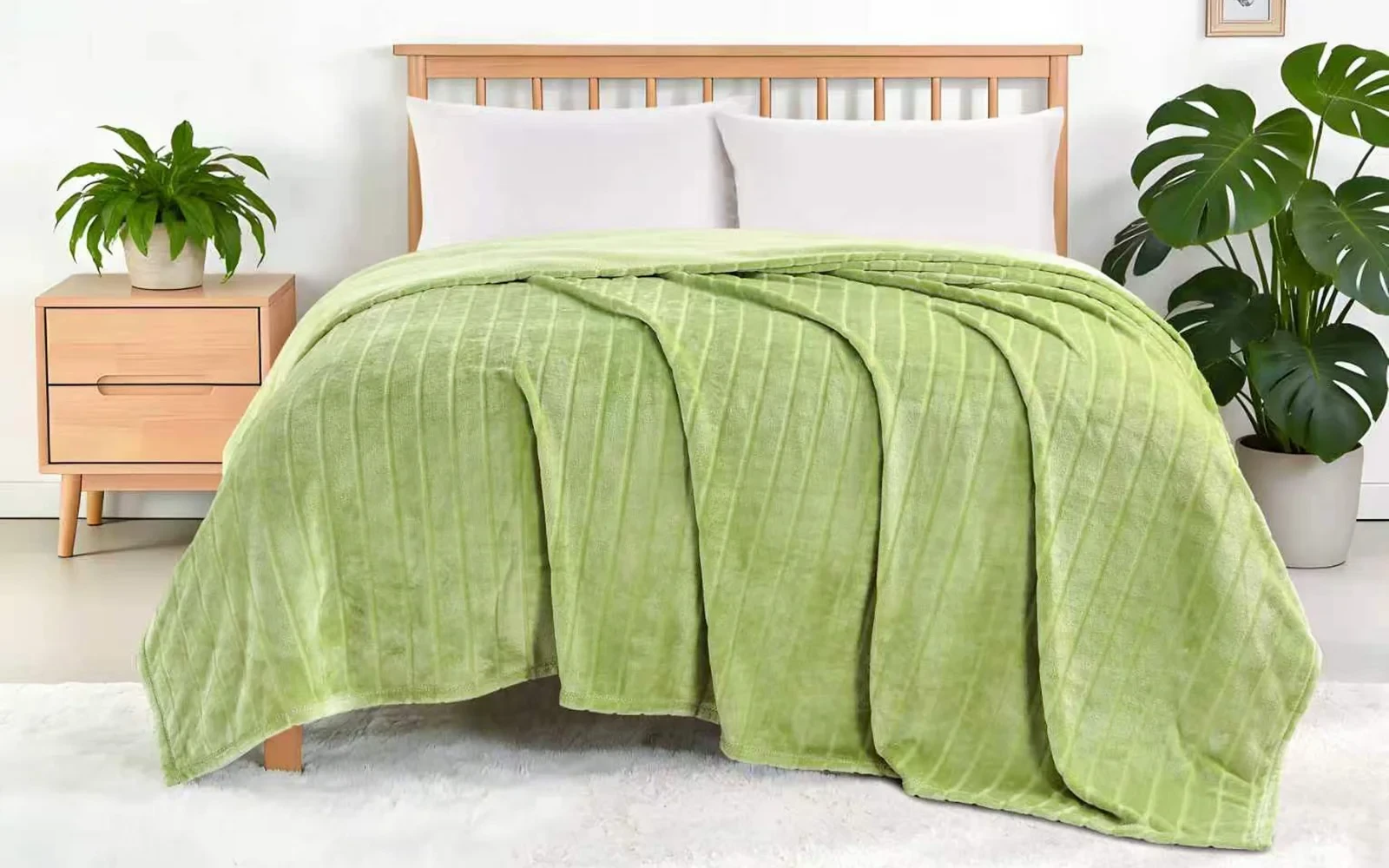 Al Saad Home Stripe Flannel Blanket - Single L.Green