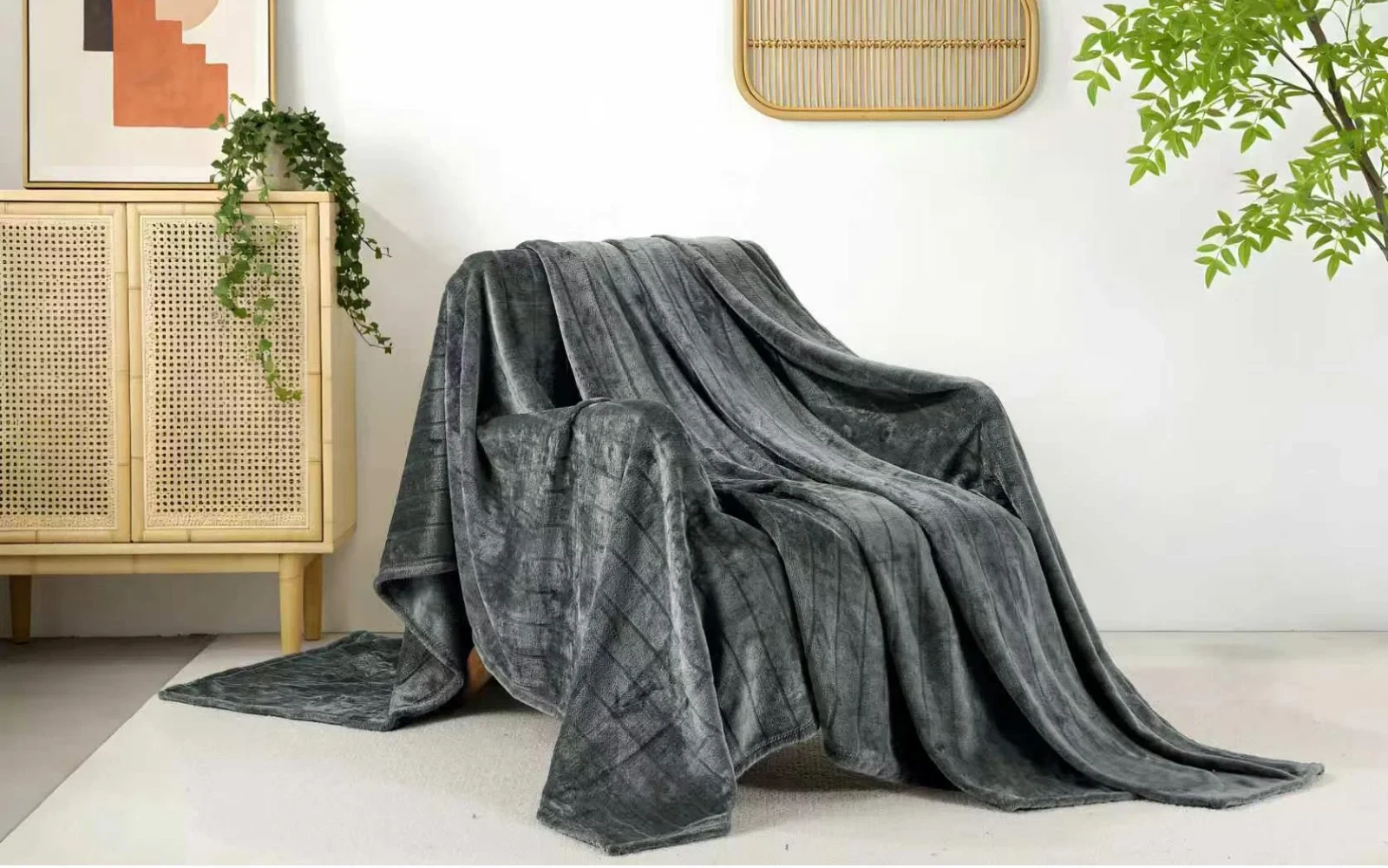 Al Saad Home Stripe Flannel Blanket - Single D.Grey