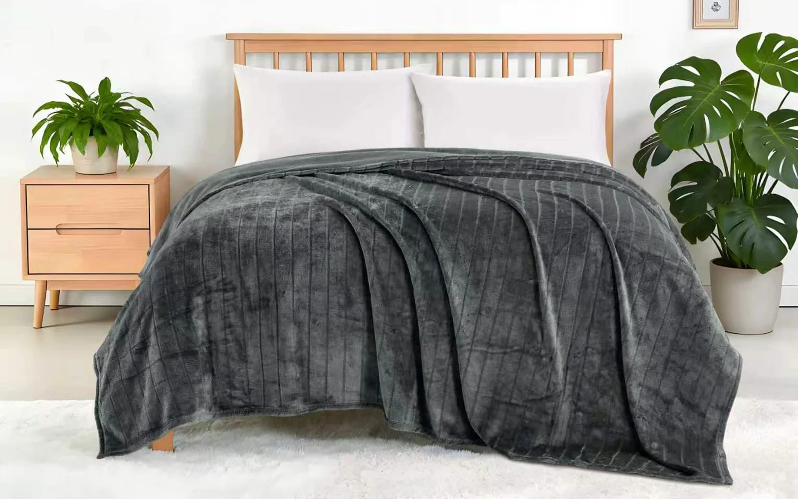 Al Saad Home Stripe Flannel Blanket - Single D.Grey