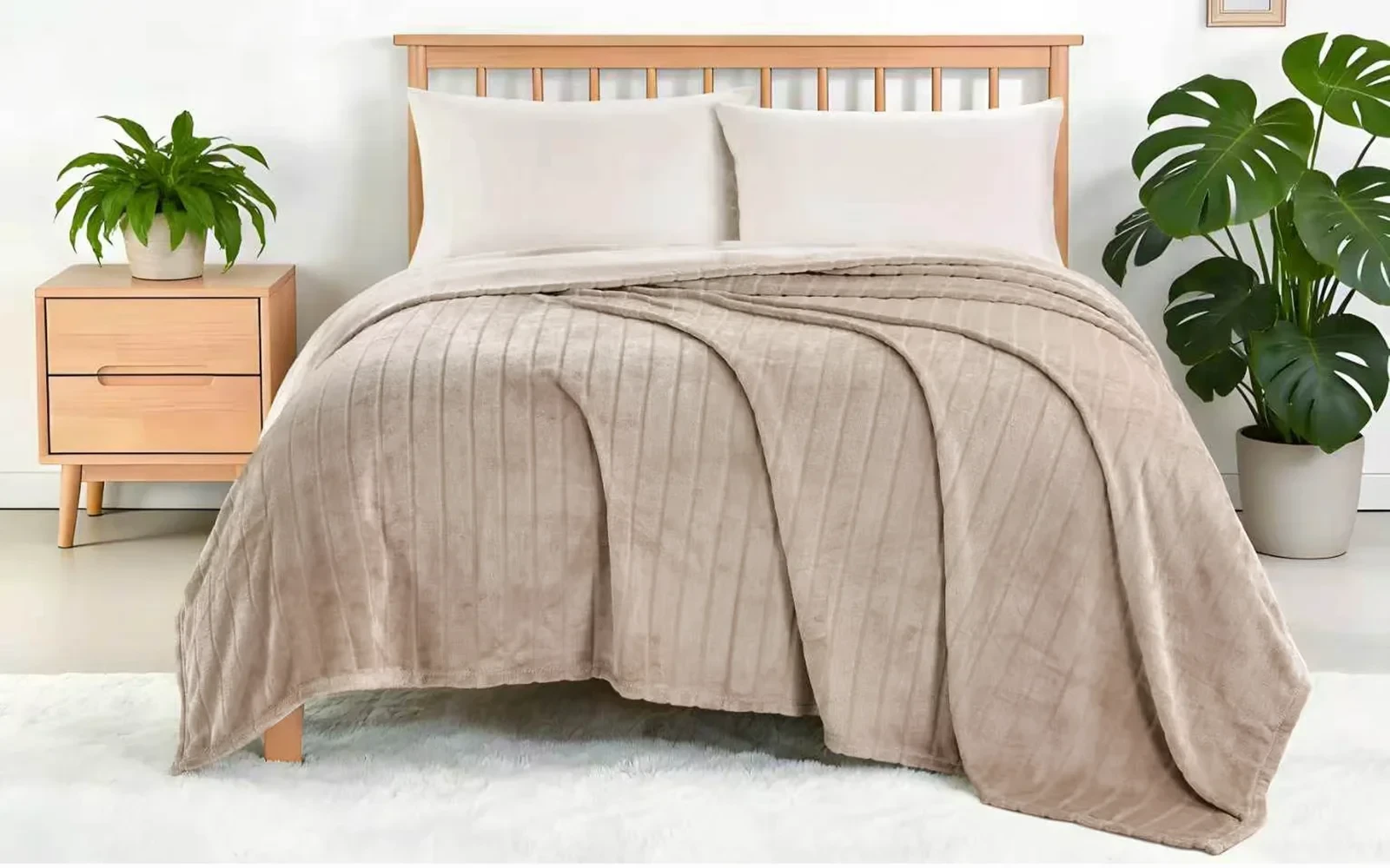 Al Saad Home Stripe Flannel Blanket - Single Beige