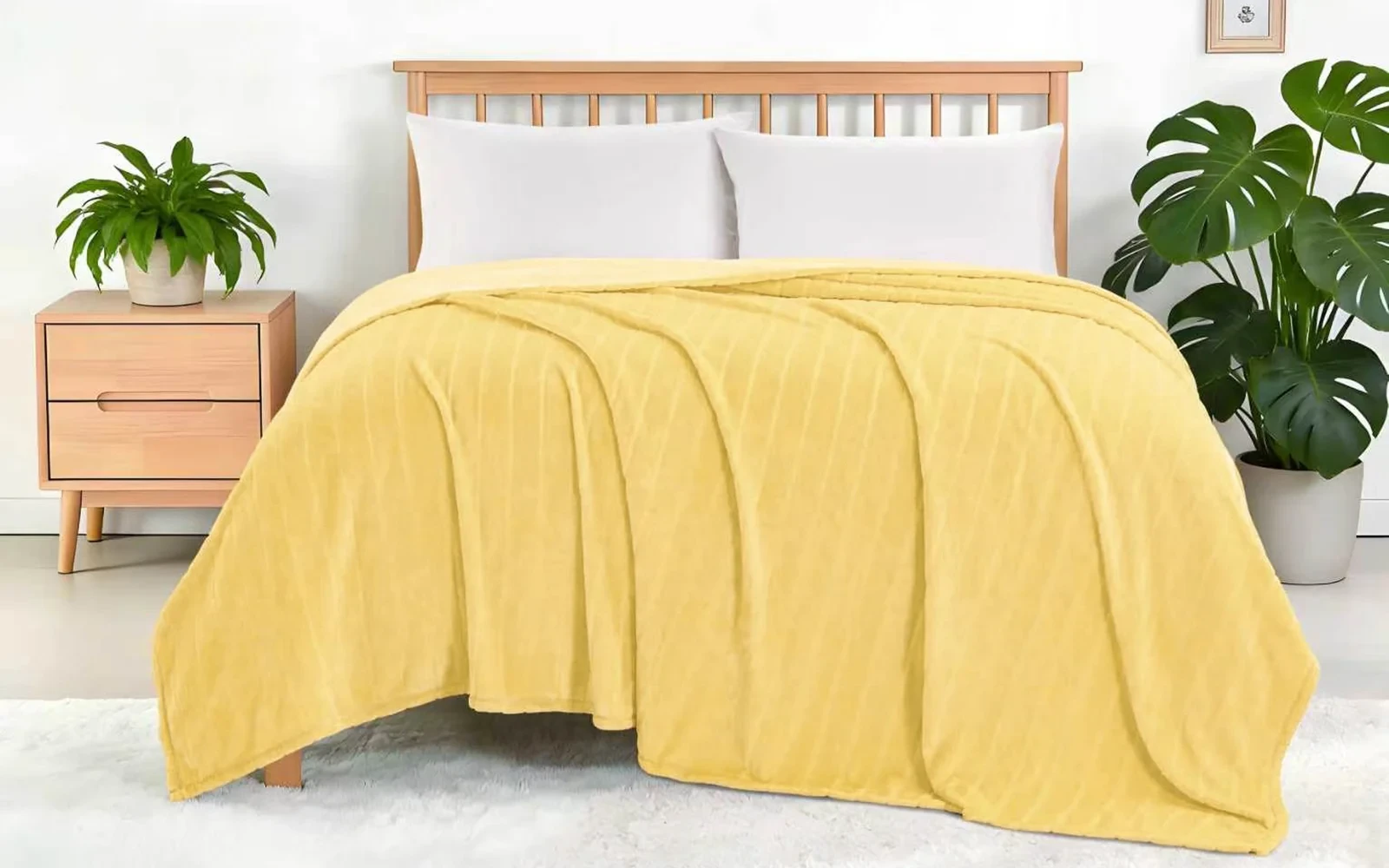Al Saad Home Stripe Flannel Blanket - Single Yellow