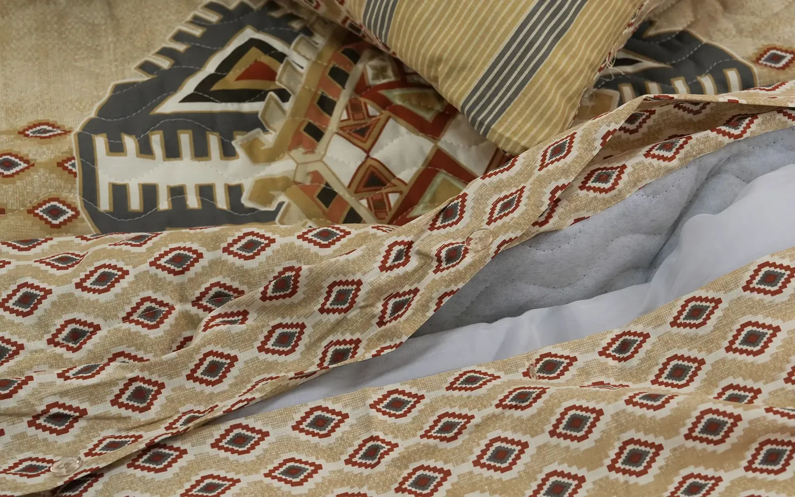 Al Saad Home Turkish Cotton Printed 2 In 1 Duvet Cover & Bed Spread Set ( Without Filling ) 4 PCS - King Multi Color