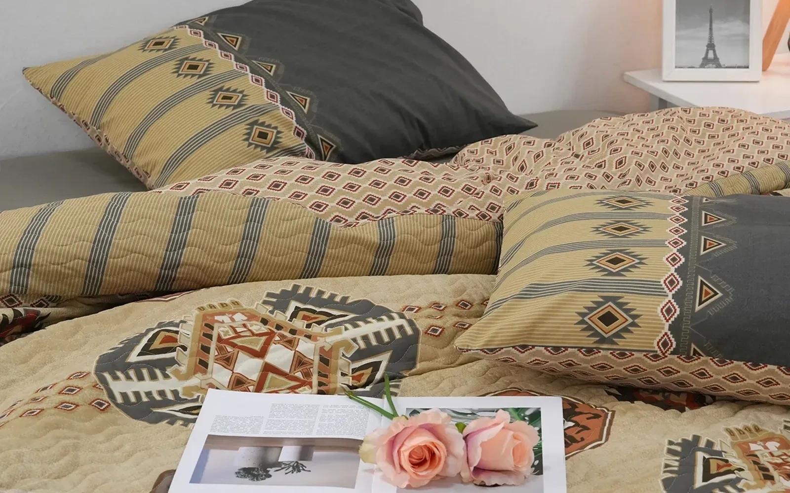 Al Saad Home Double Face Turkish Cotton Printed 2 In 1 Duvet Cover & Bed Spread Set ( Without Filling ) 4 PCS - King Multi Co