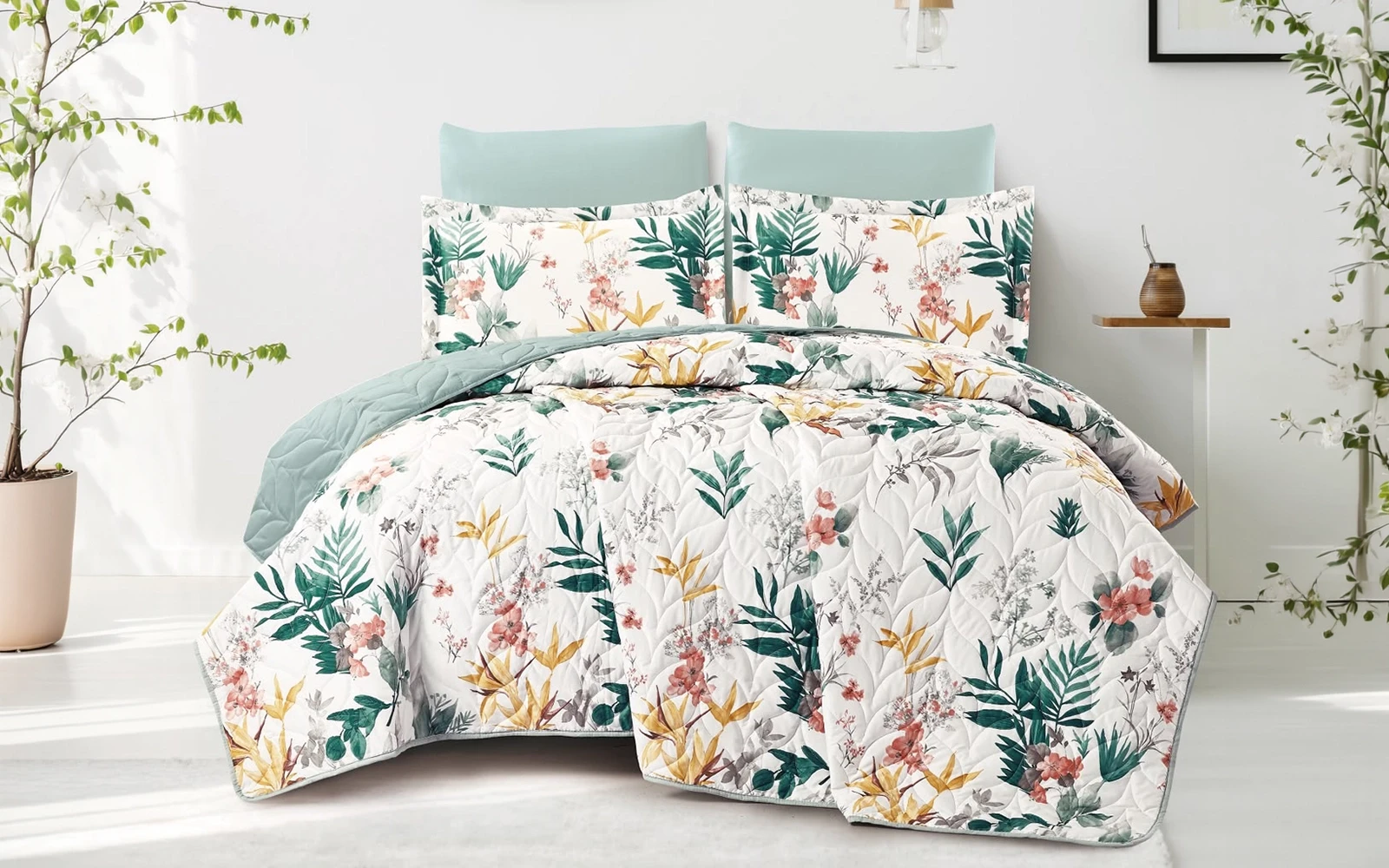 Carrol Printed BedSpread Bedding Set 4 Pcs - King Multi Color