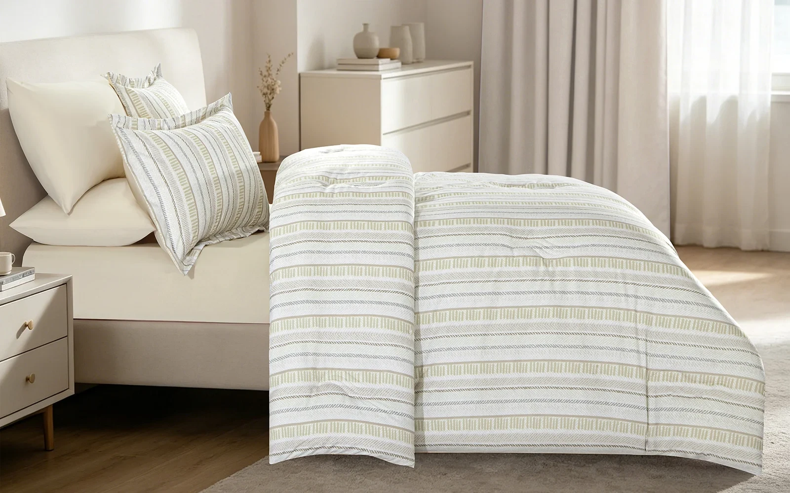 Gentle Stripes Printed Comforter Bedding Set 4 PCS - Single Multi Color