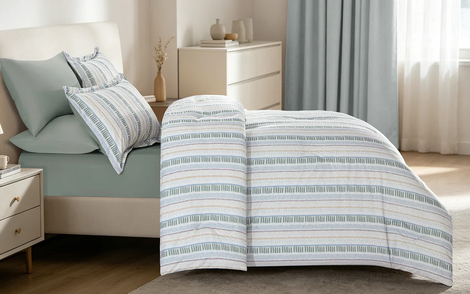 Gentle Stripes Printed Comforter Bedding Set 4 PCS - Single Multi Color