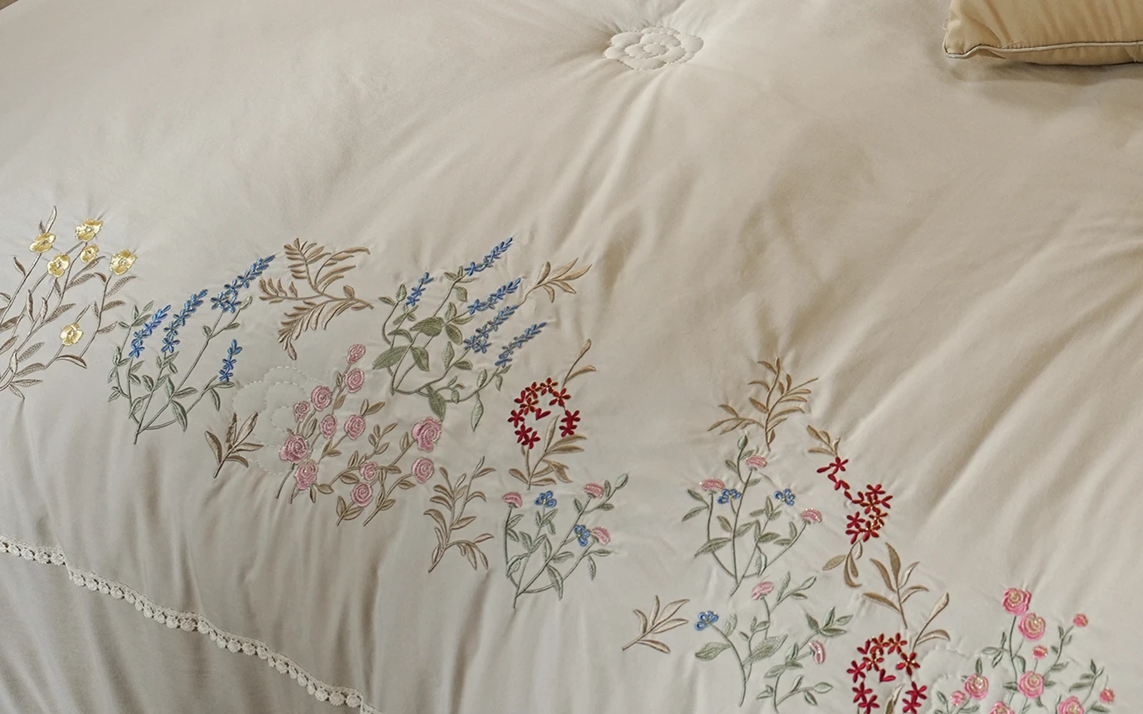 Grand Embroidered Comforter Bedding Set 7 Pcs - King Beige