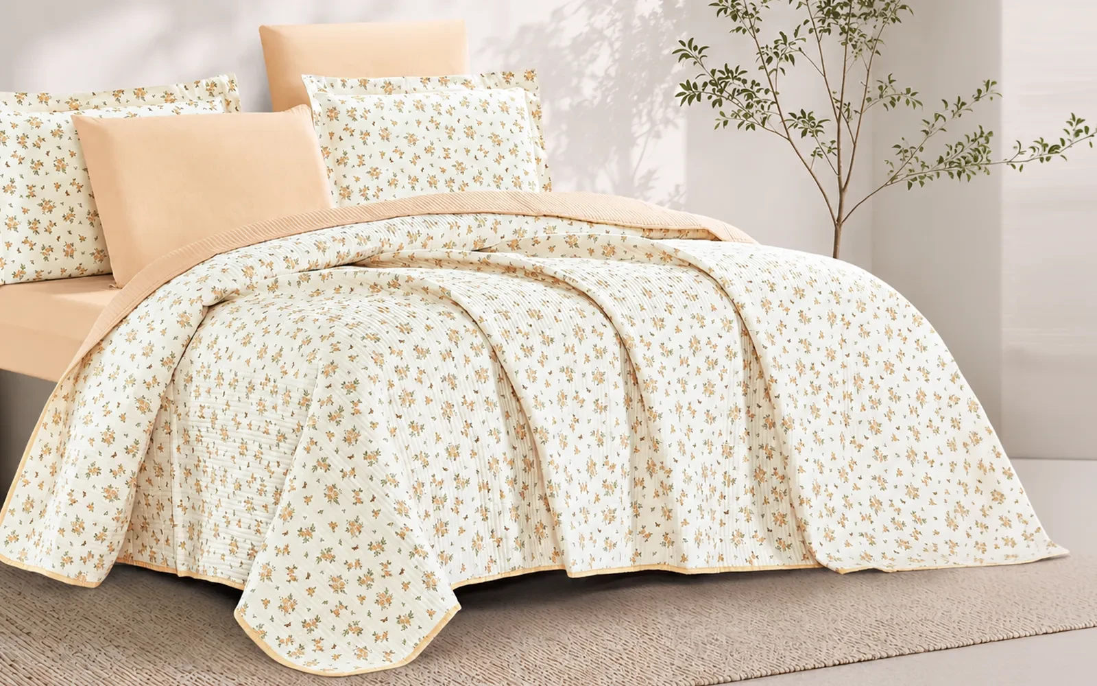 Hena Printed Cotton BedSpread Bedding Set 6 Pcs - King Multi Color
