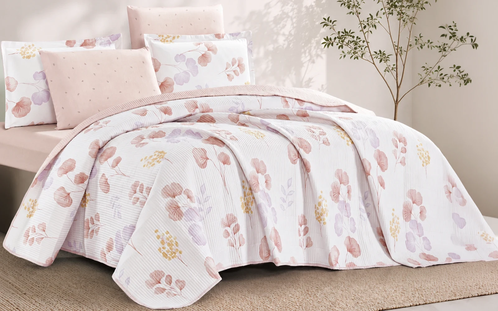 Hena Printed Cotton BedSpread Bedding Set 6 Pcs - King Multi Color