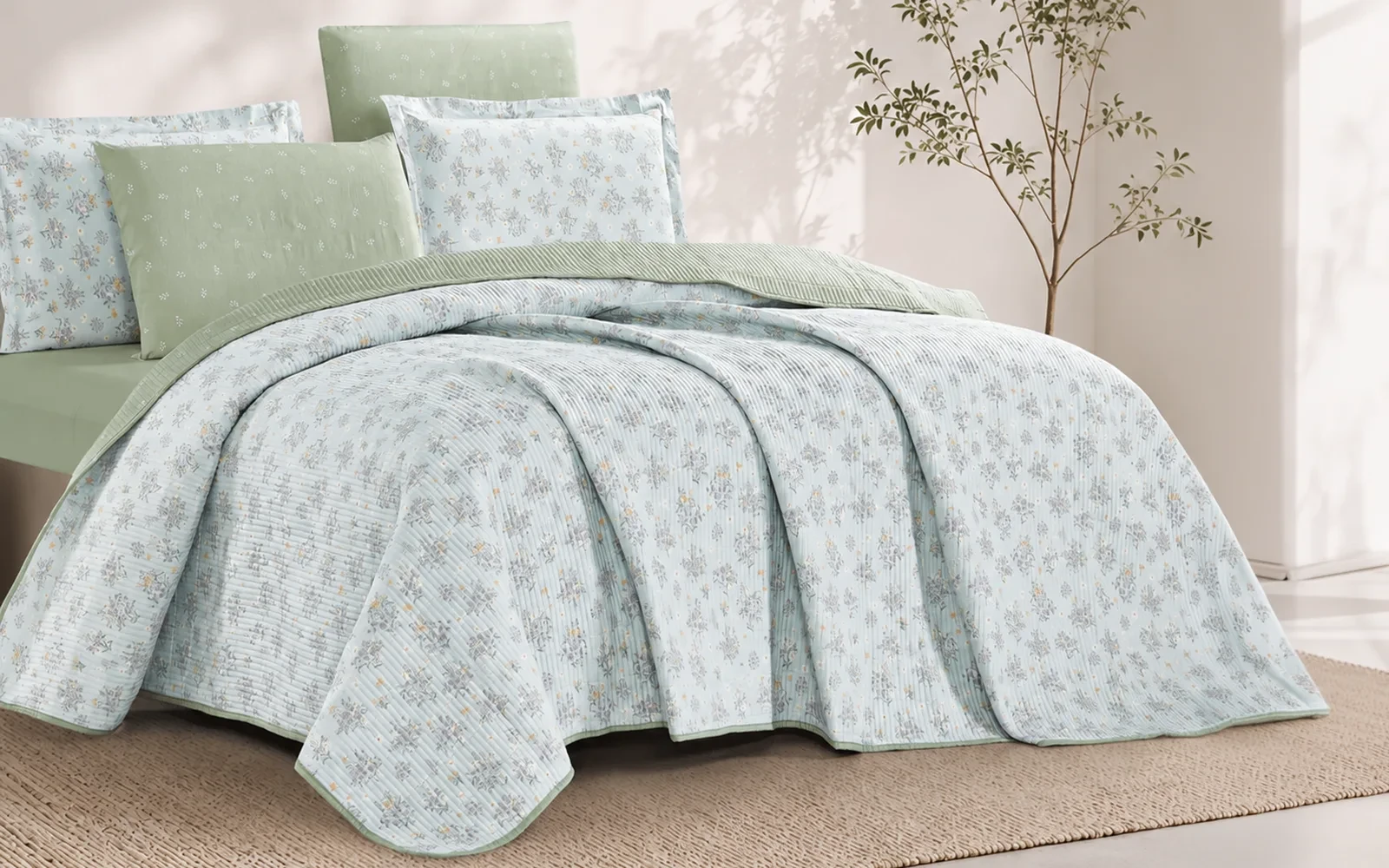Hena Printed Cotton BedSpread Bedding Set 6 Pcs - King Multi Color