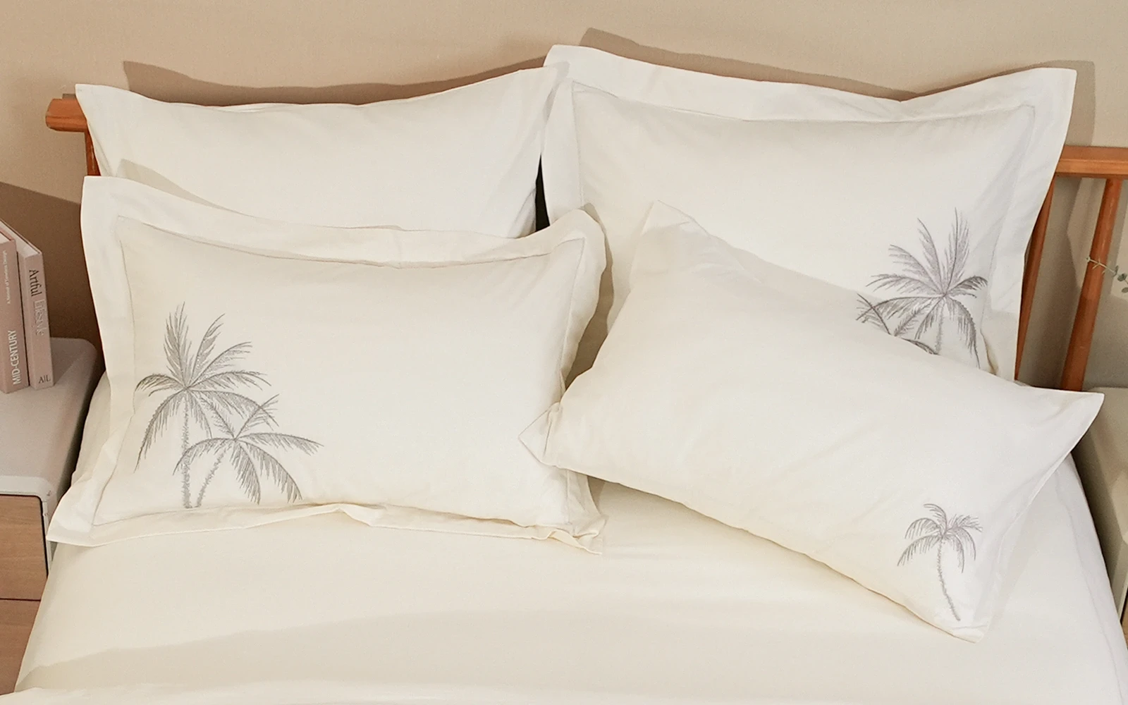 Puma Palm Cotton Embroidered Comforter Bedding Set 6 PCS - King Cream