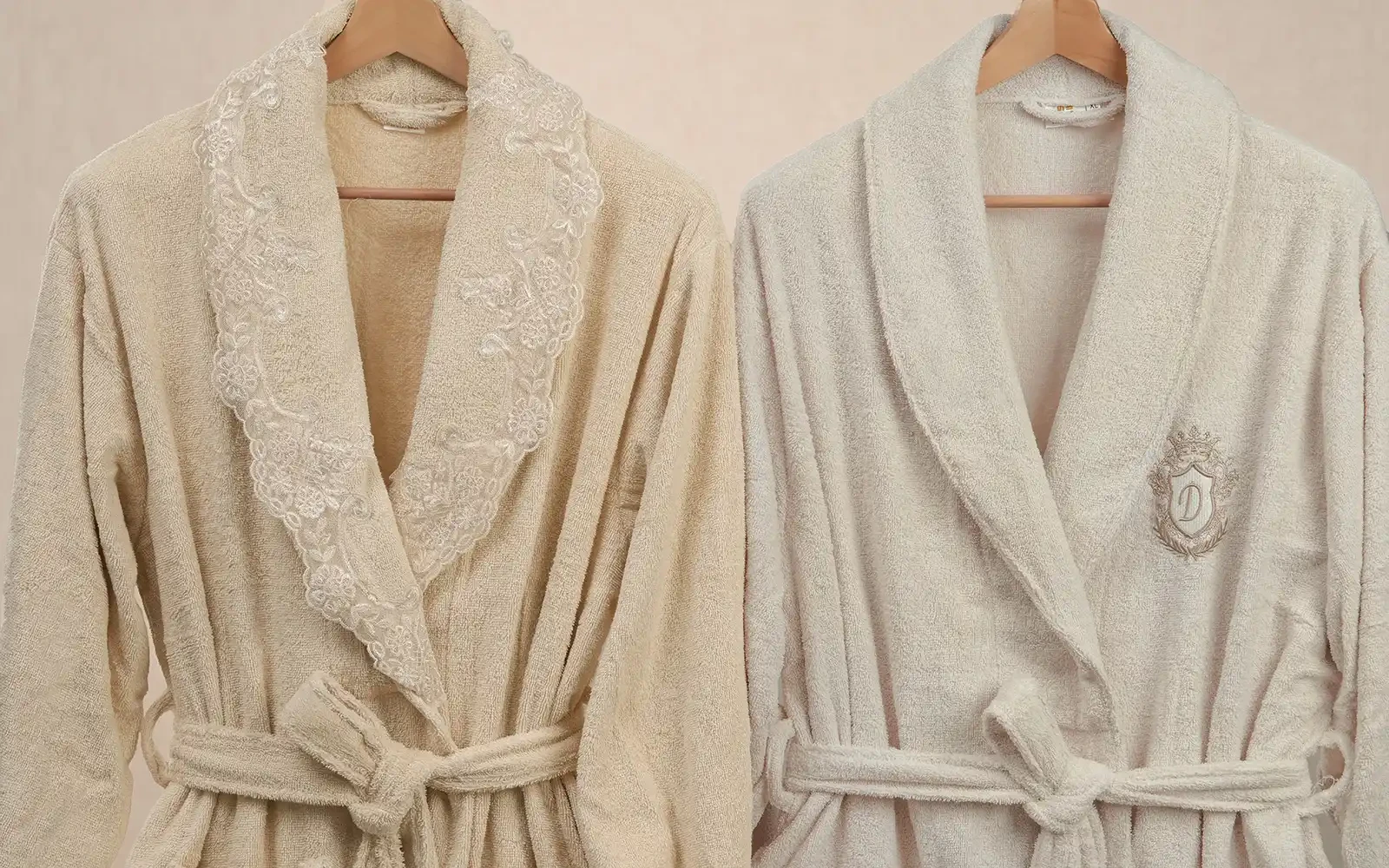Sofia Family Cotton Embroidered Lace Bathrobe Set 13 PCS - Beige & L.Beige