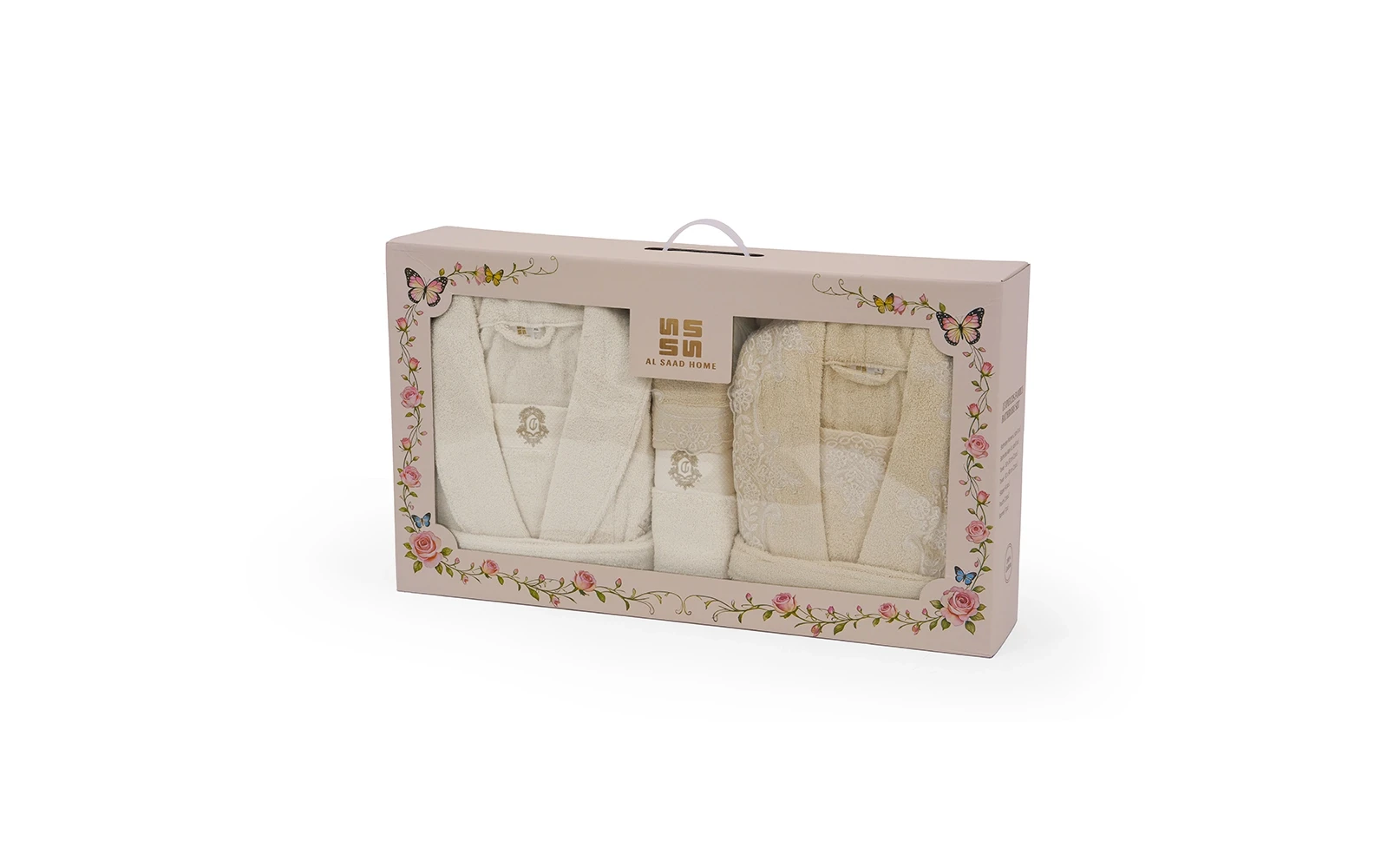 Sofia Family Cotton Embroidered Lace Bathrobe Set 13 PCS - Beige & L.Beige
