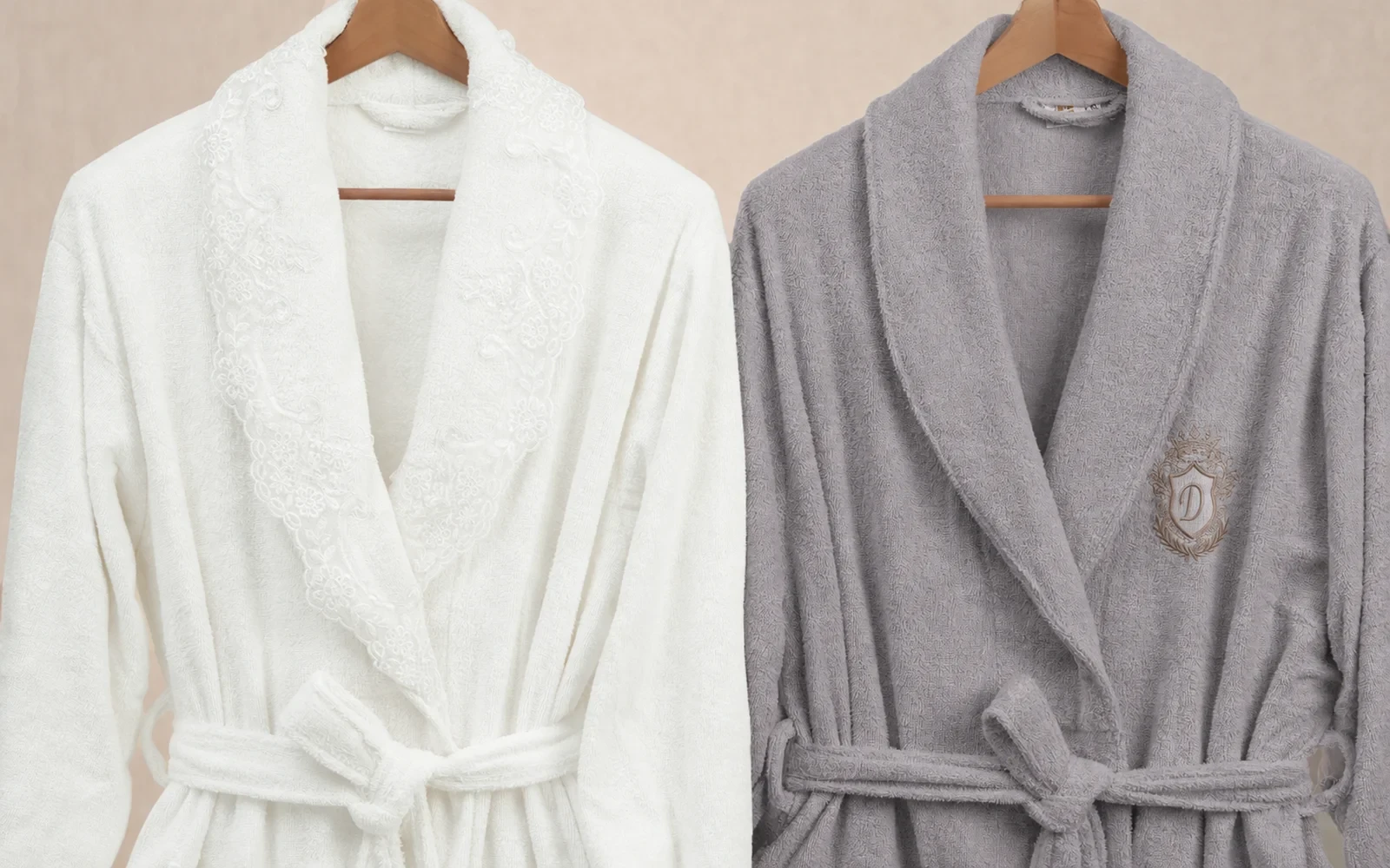 Sofia Family Cotton Embroidered Lace Bathrobe Set 13 PCS - White & Grey