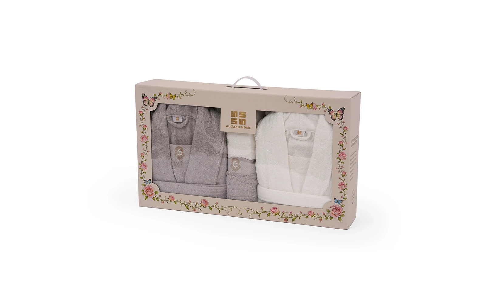 Sofia Family Cotton Embroidered Lace Bathrobe Set 13 PCS - White & Grey
