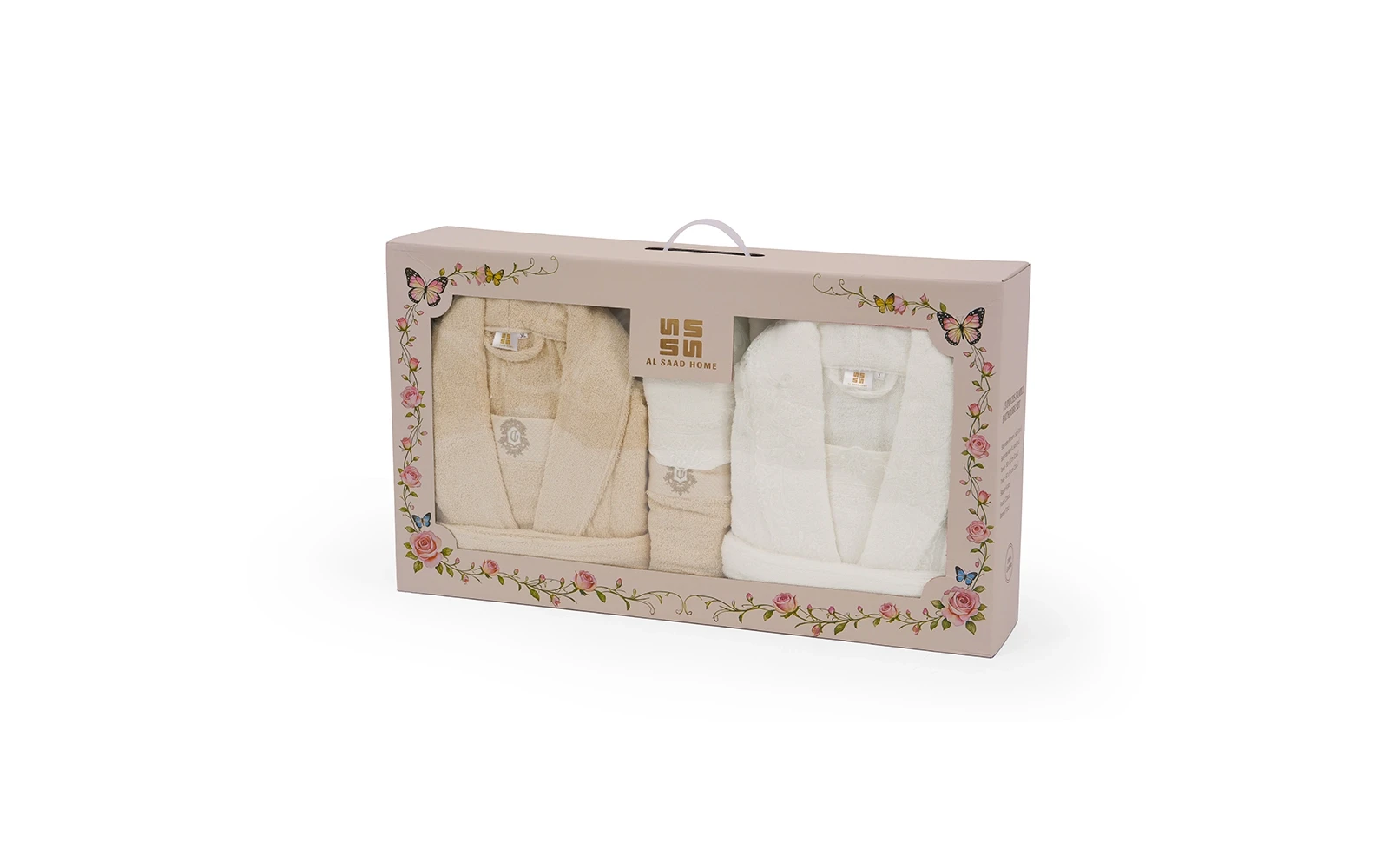 Sofia Family Cotton Embroidered Lace Bathrobe Set 13 PCS - White & Beige