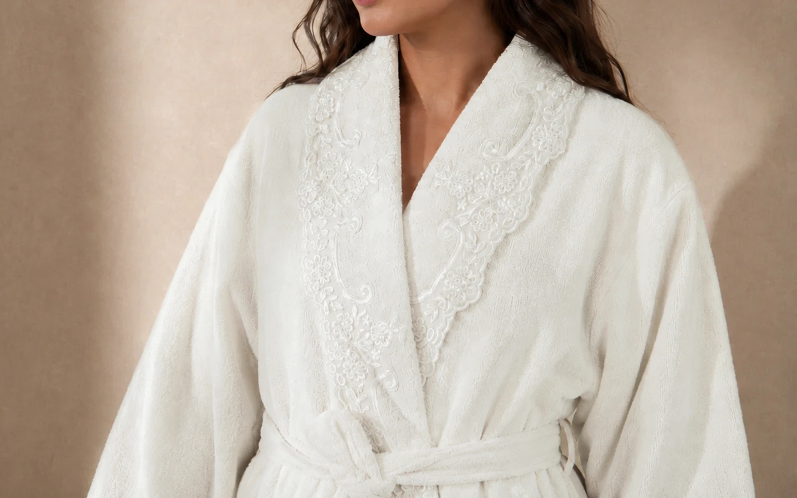 Sofia Family Cotton Embroidered Lace Bathrobe Set 13 PCS - White