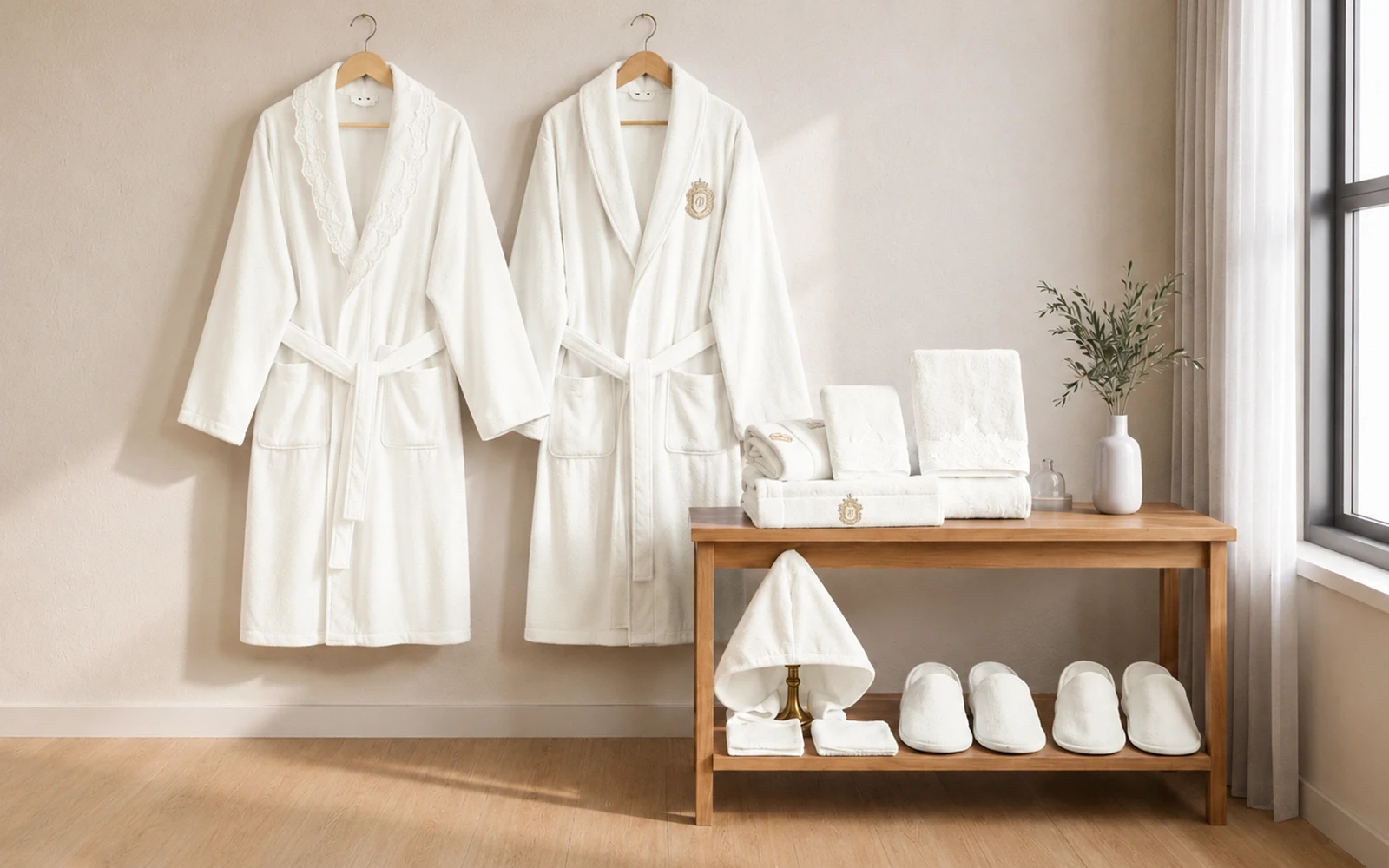 Sofia Family Cotton Embroidered Lace Bathrobe Set 13 PCS - White