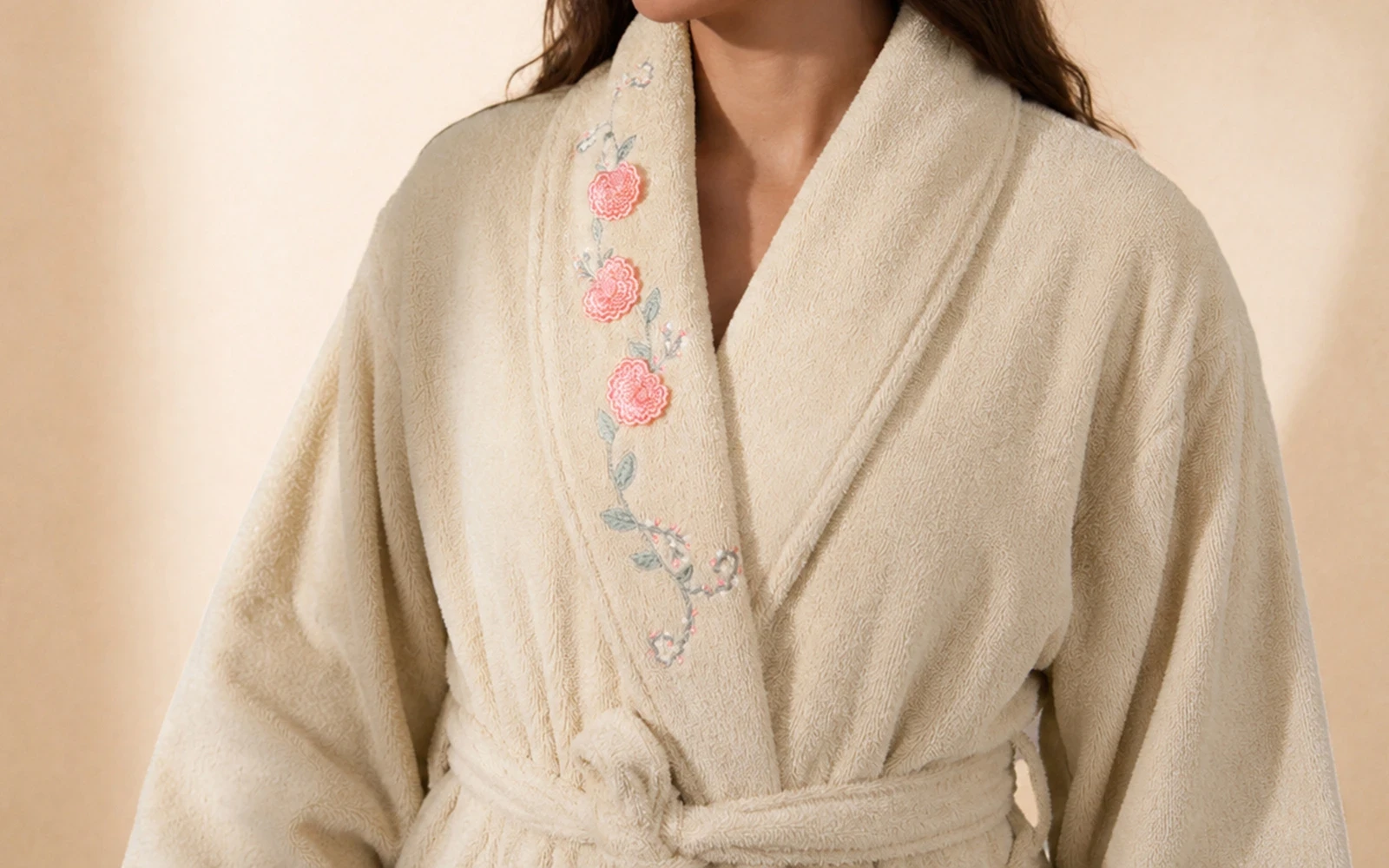 Cosmos Family Cotton 3D Embroidered Bathrobe Set 13 PCS - Beige & L.Beige
