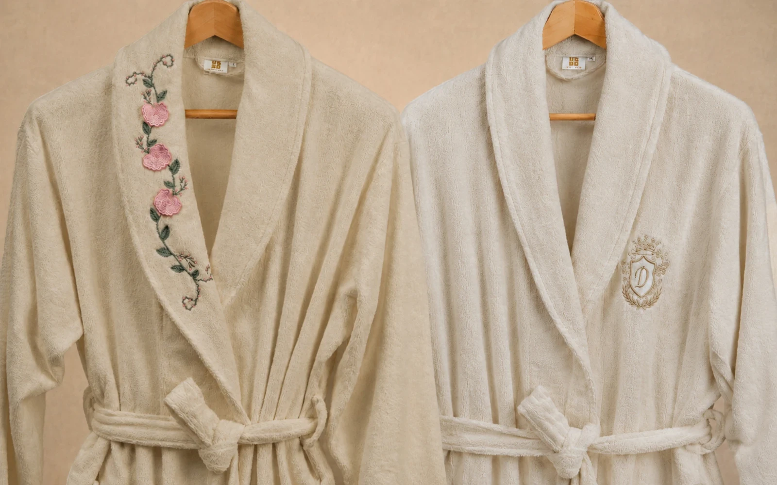 Cosmos Family Cotton 3D Embroidered Bathrobe Set 13 PCS - Beige & L.Beige