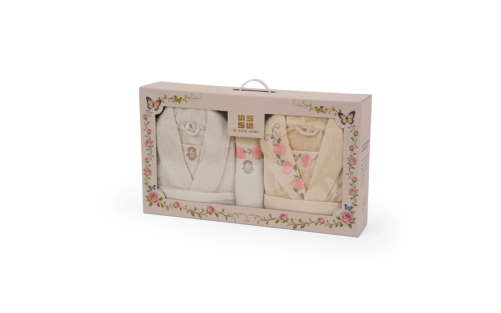 Cosmos Family Cotton 3D Embroidered Bathrobe Set 13 PCS - Beige & L.Beige