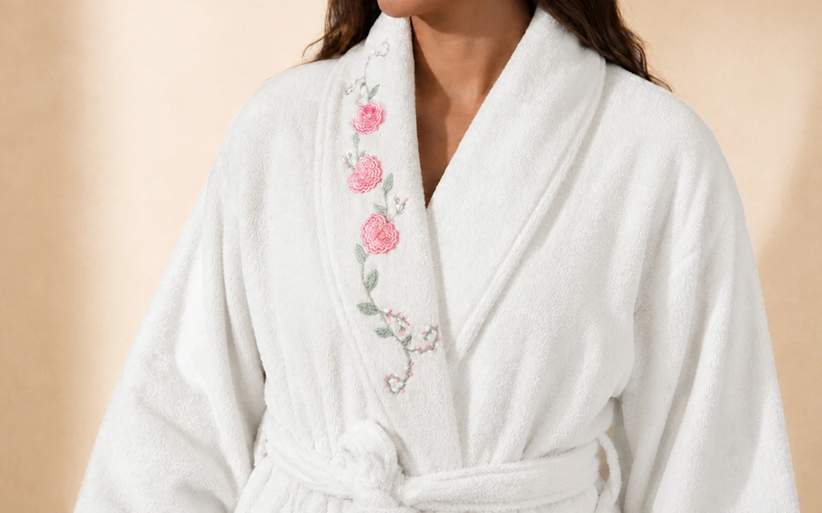 Cosmos Family Cotton 3D Embroidered Bathrobe Set 13 PCS - White & Grey