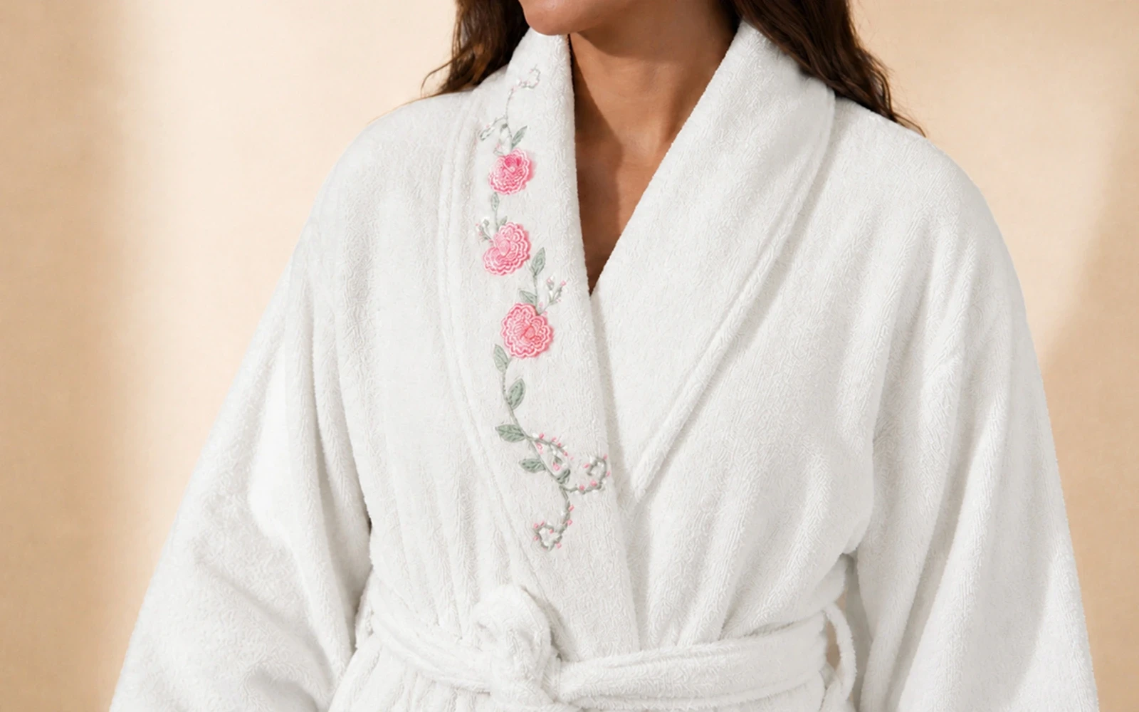 Cosmos Family Cotton 3D Embroidered Bathrobe Set 13 PCS - White