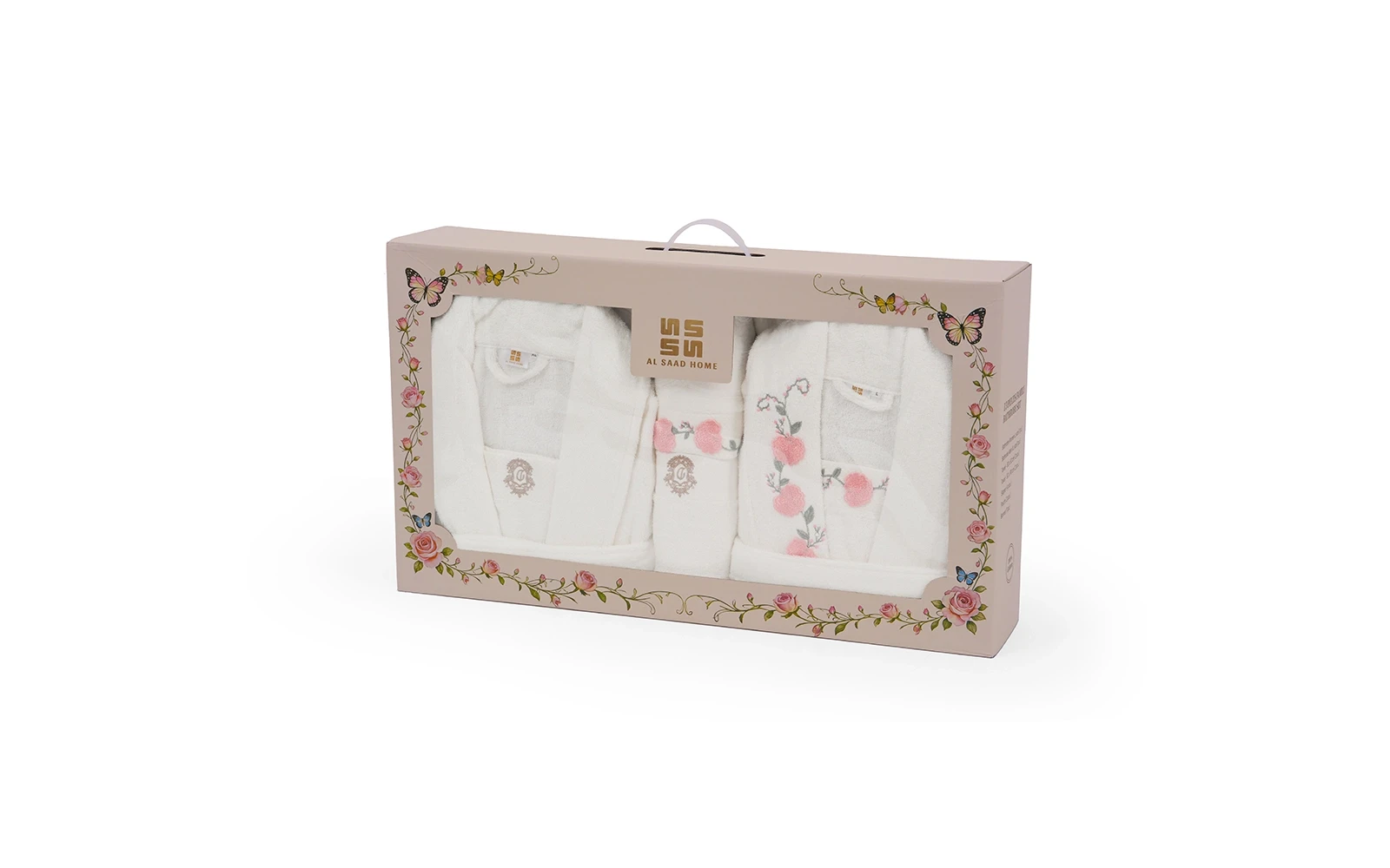 Cosmos Family Cotton 3D Embroidered Bathrobe Set 13 PCS - White