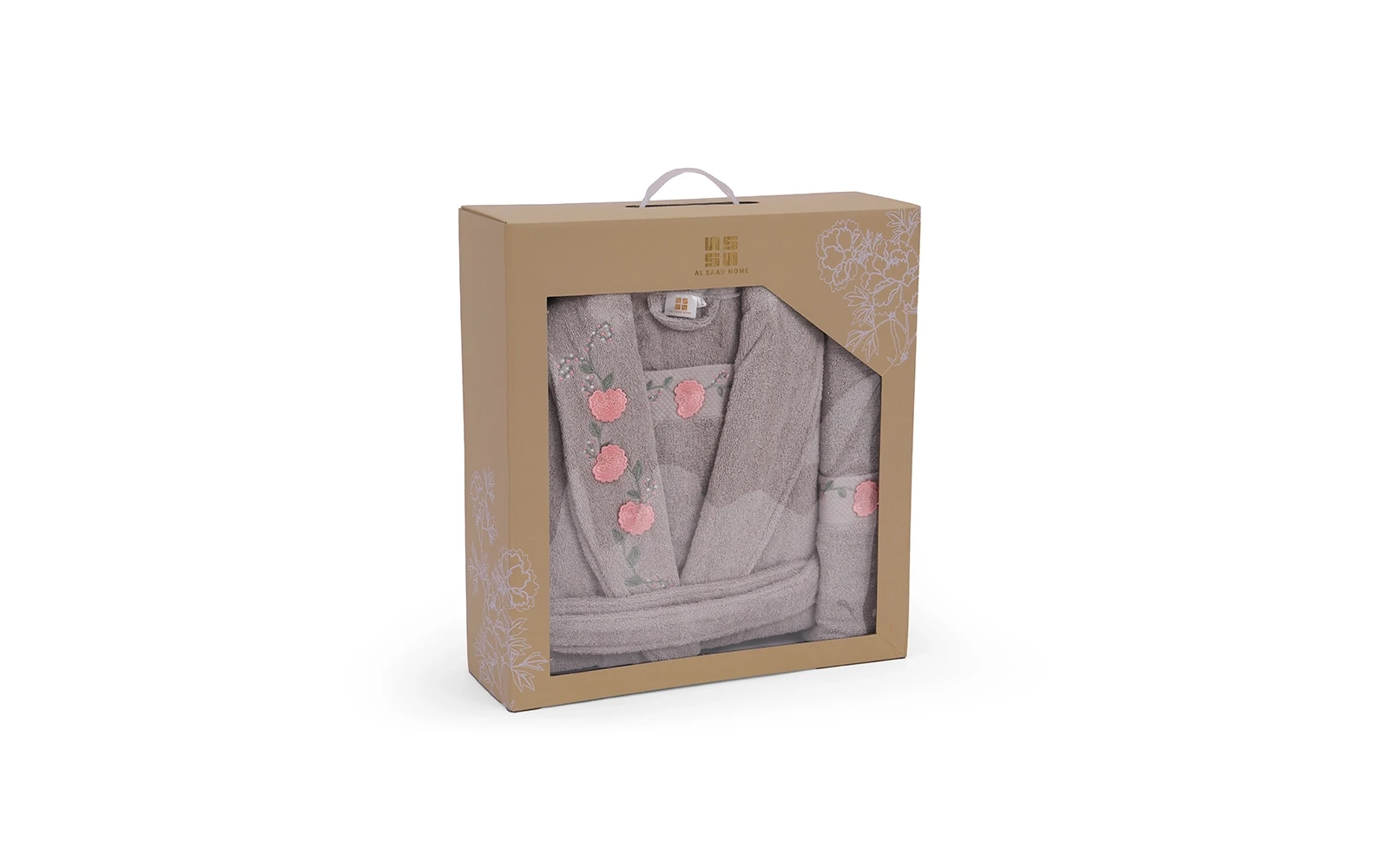 Cosmos Women Cotton 3D Embroidered Bathrobe Set 7 PCS - Grey