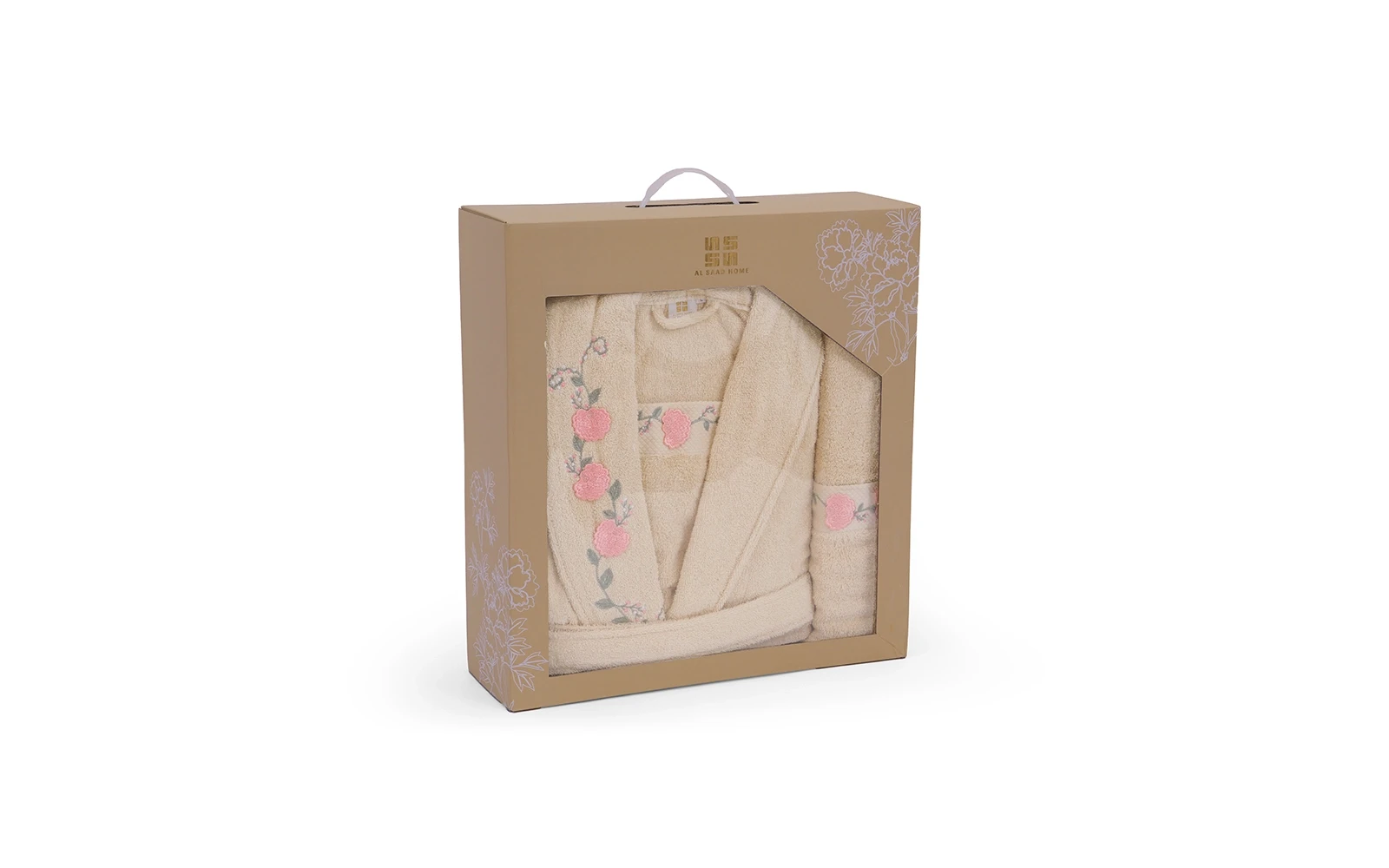 Cosmos Women Cotton 3D Embroidered Bathrobe Set 7 PCS - Beige