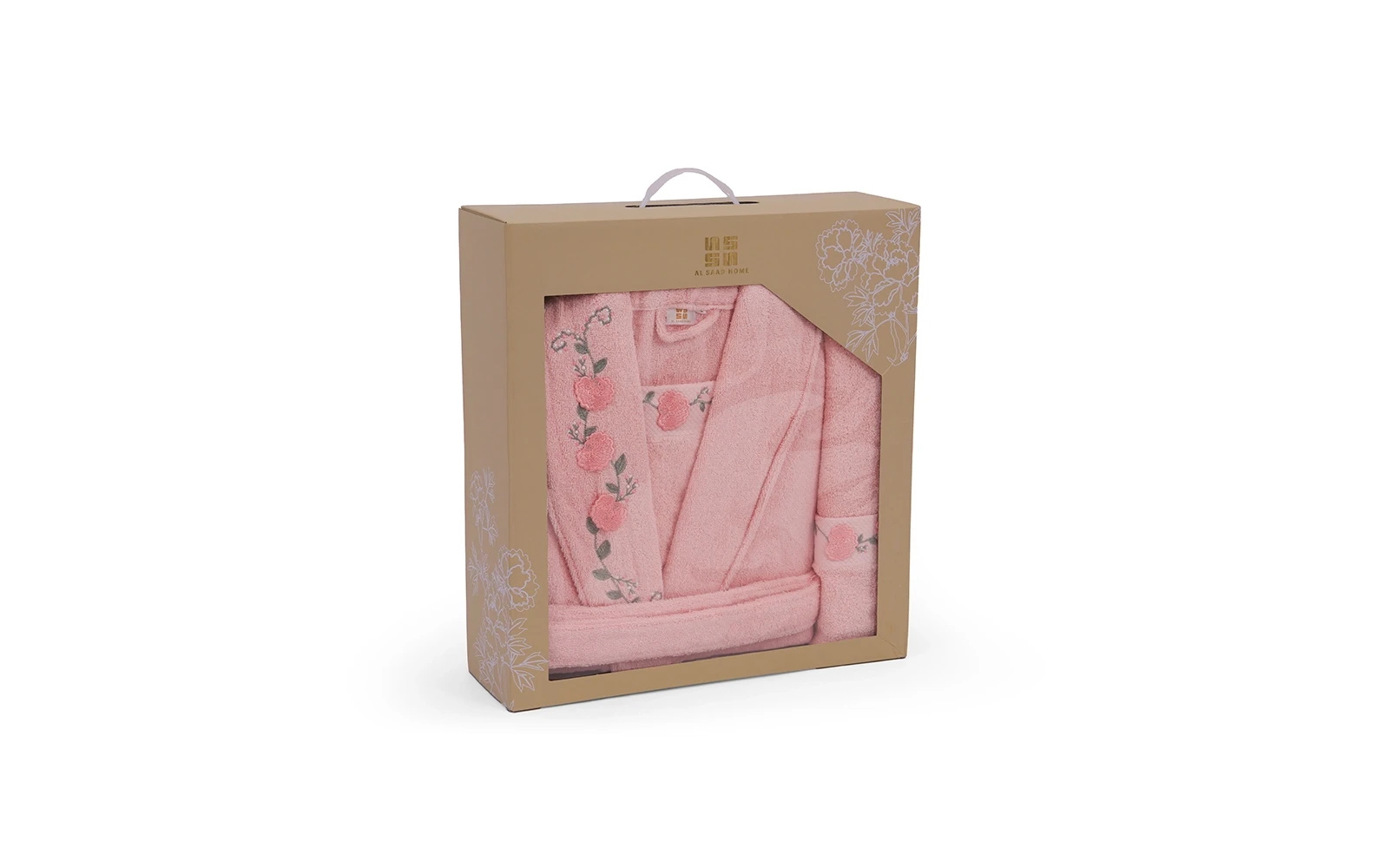 Cosmos Women Cotton 3D Embroidered Bathrobe Set 7 PCS - Pink