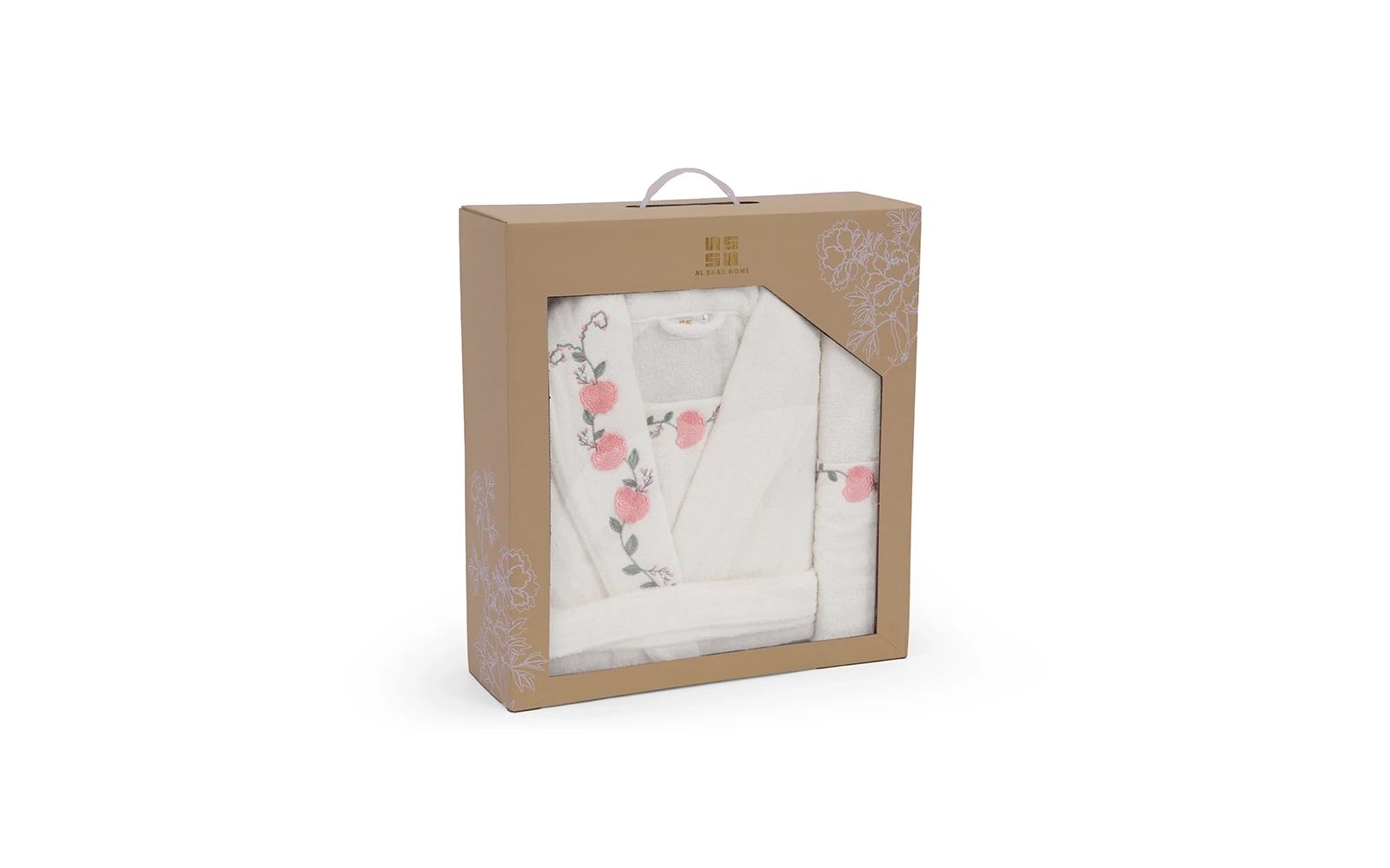 Cosmos Women Cotton 3D Embroidered Bathrobe Set 7 PCS - White
