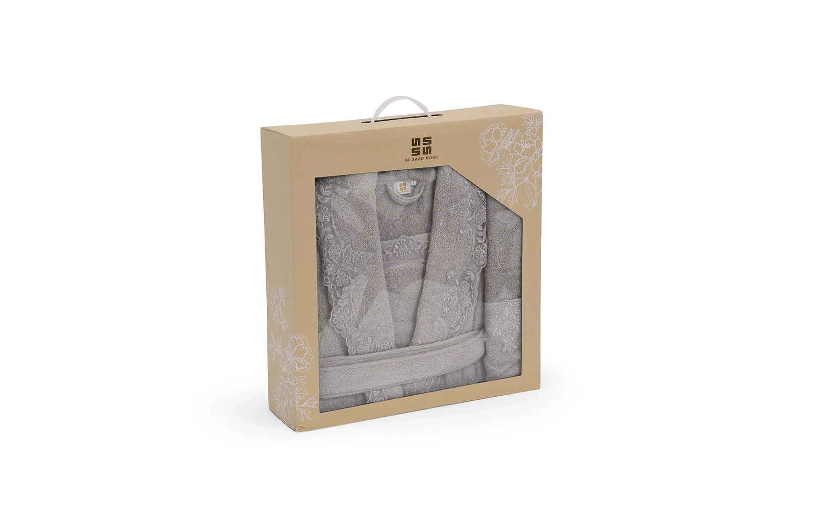 Sofia Women Cotton Embroidered Lace Bathrobe Set 7 PCS - Grey