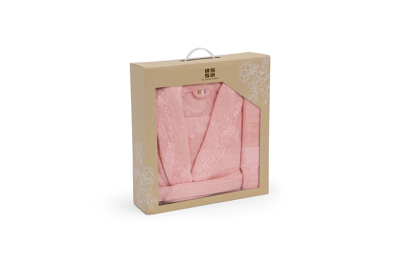 Sofia Women Cotton Embroidered Lace Bathrobe Set 7 PCS - Pink
