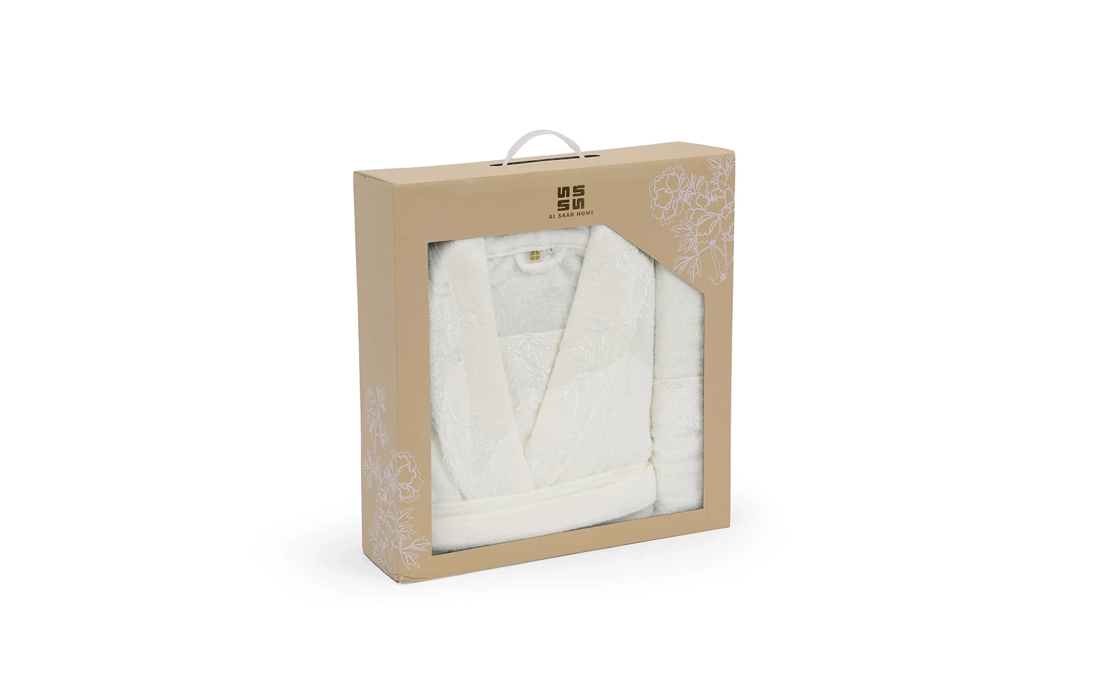 Sofia Women Cotton Embroidered Lace Bathrobe Set 7 PCS - White