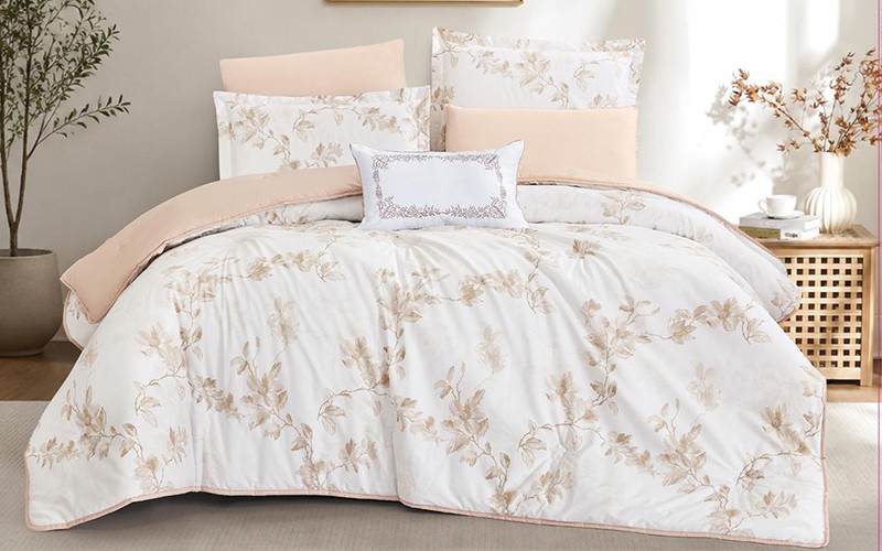 Soho Cotton Printed Comforter Bedding Set 7 PCS - King Cream & Beige