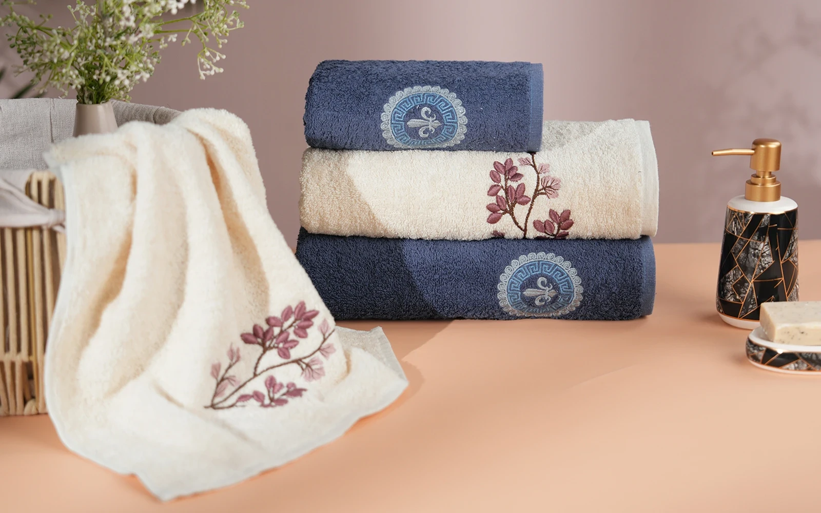 Armada Turkish Cotton Towel 4 Pcs - Navy & Cream