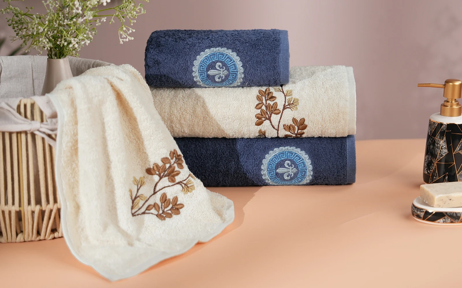 Armada Turkish Cotton Towel 4 Pcs - Navy & Cream