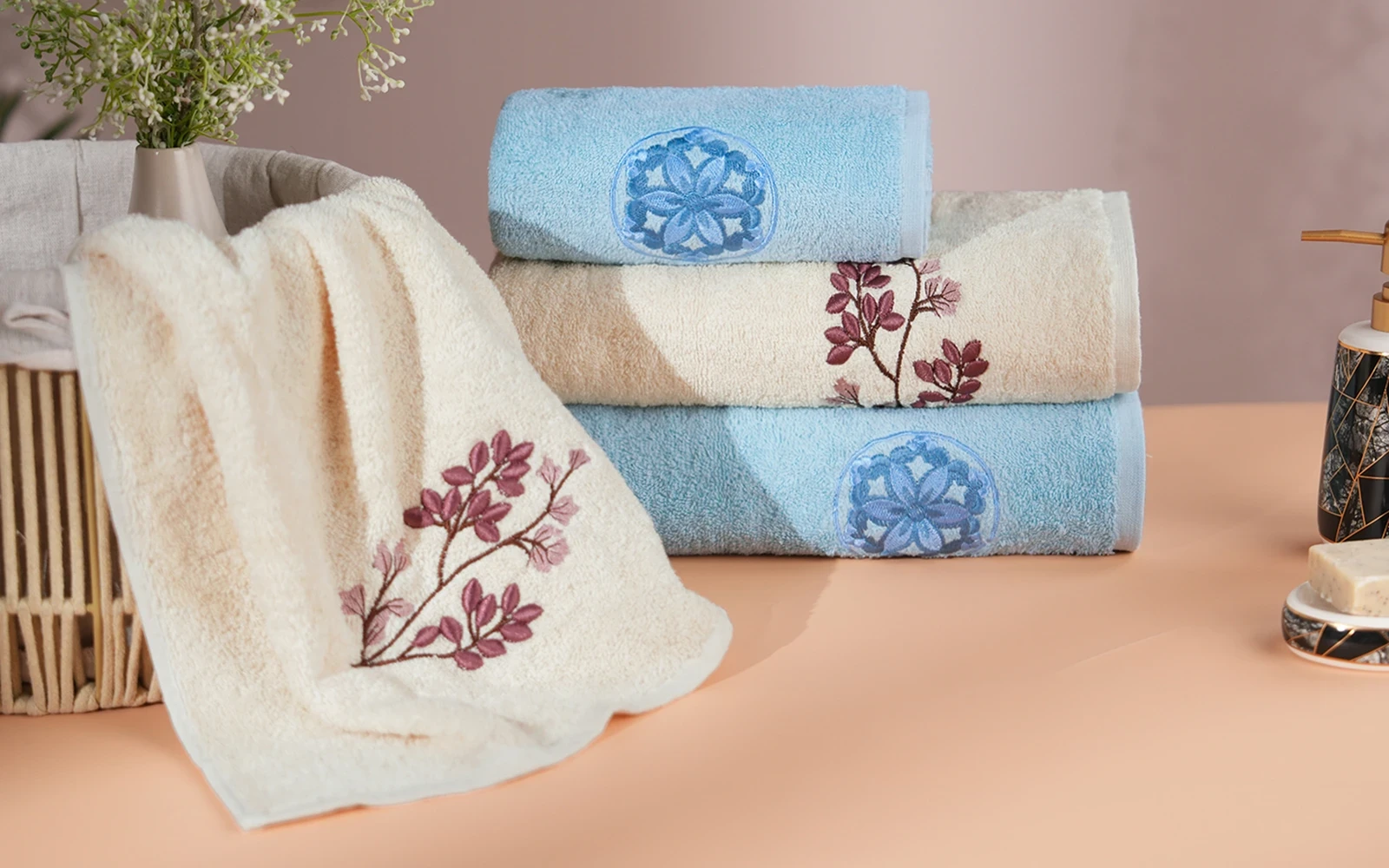 Armada Turkish Cotton Towel 4 Pcs - Cream & Blue