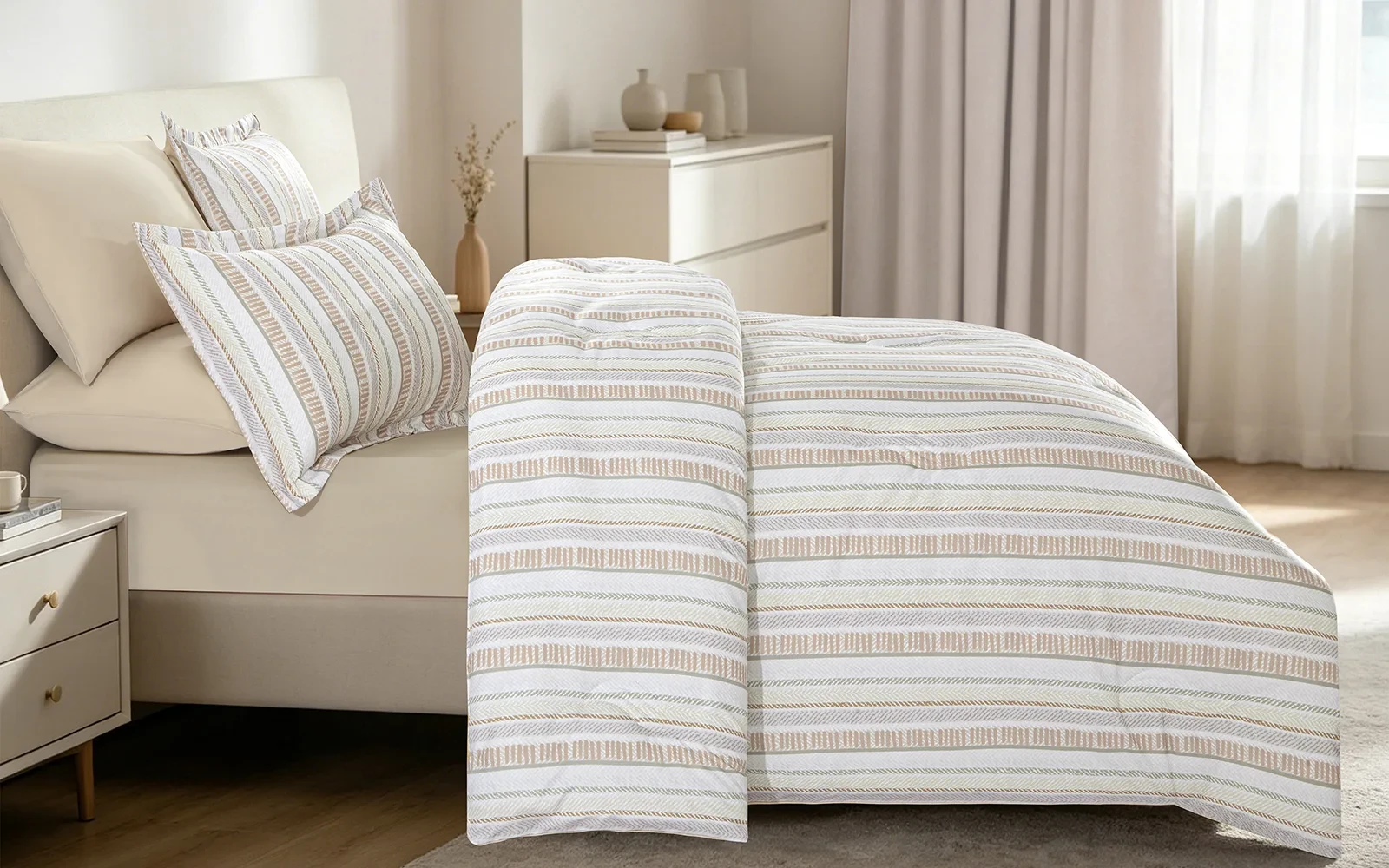 Gentle Stripes Printed Comforter Bedding Set 6 PCS - King Multi Color