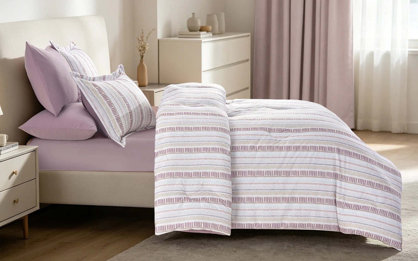 Gentle Stripes Printed Comforter Bedding Set 6 PCS - King Multi Color