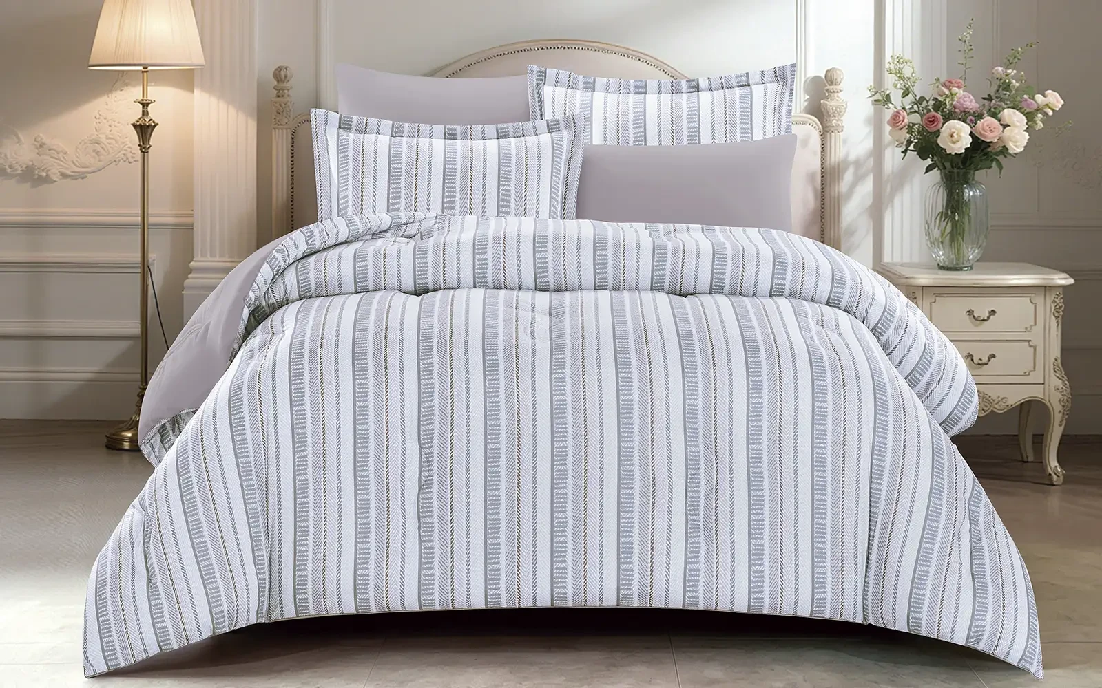 Gentle Stripes Printed Comforter Bedding Set 6 PCS - King Multi Color